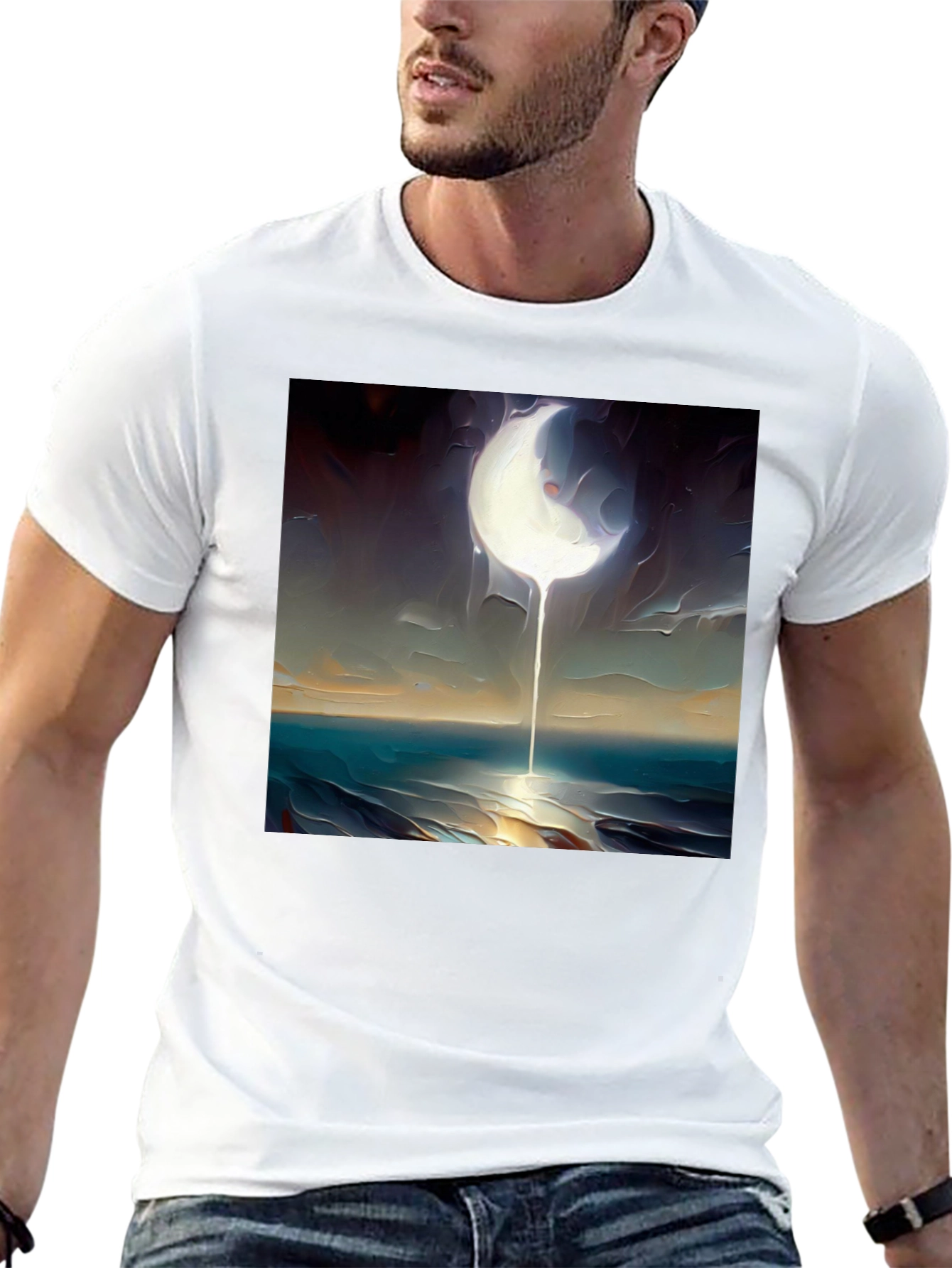 Black Abstract Moonscape Graphic Tee - Black Cotton Casual view 13