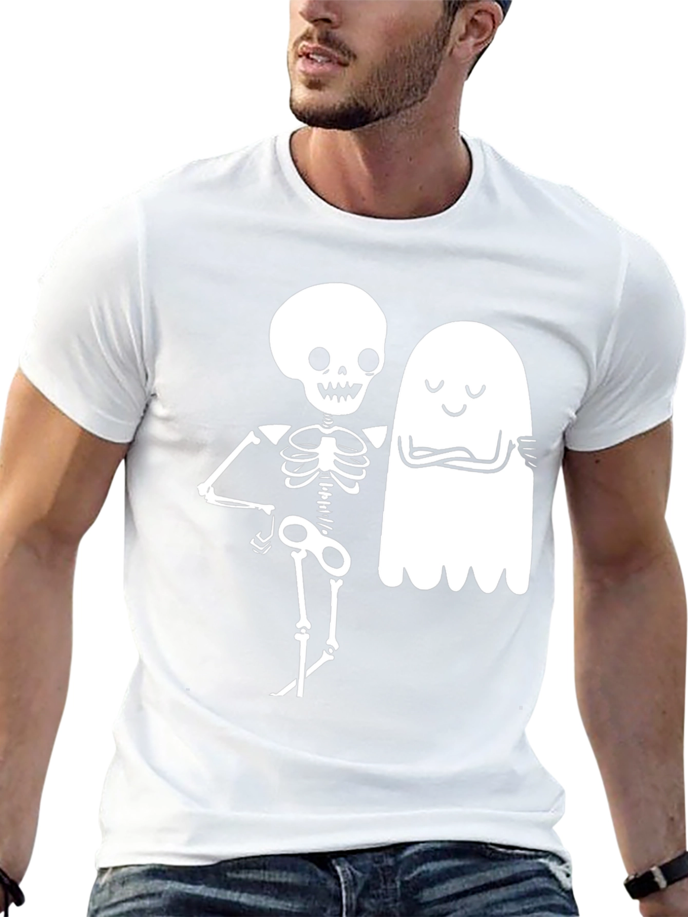 Black Spooky Season Skeleton & Ghost Graphic Tee view 13