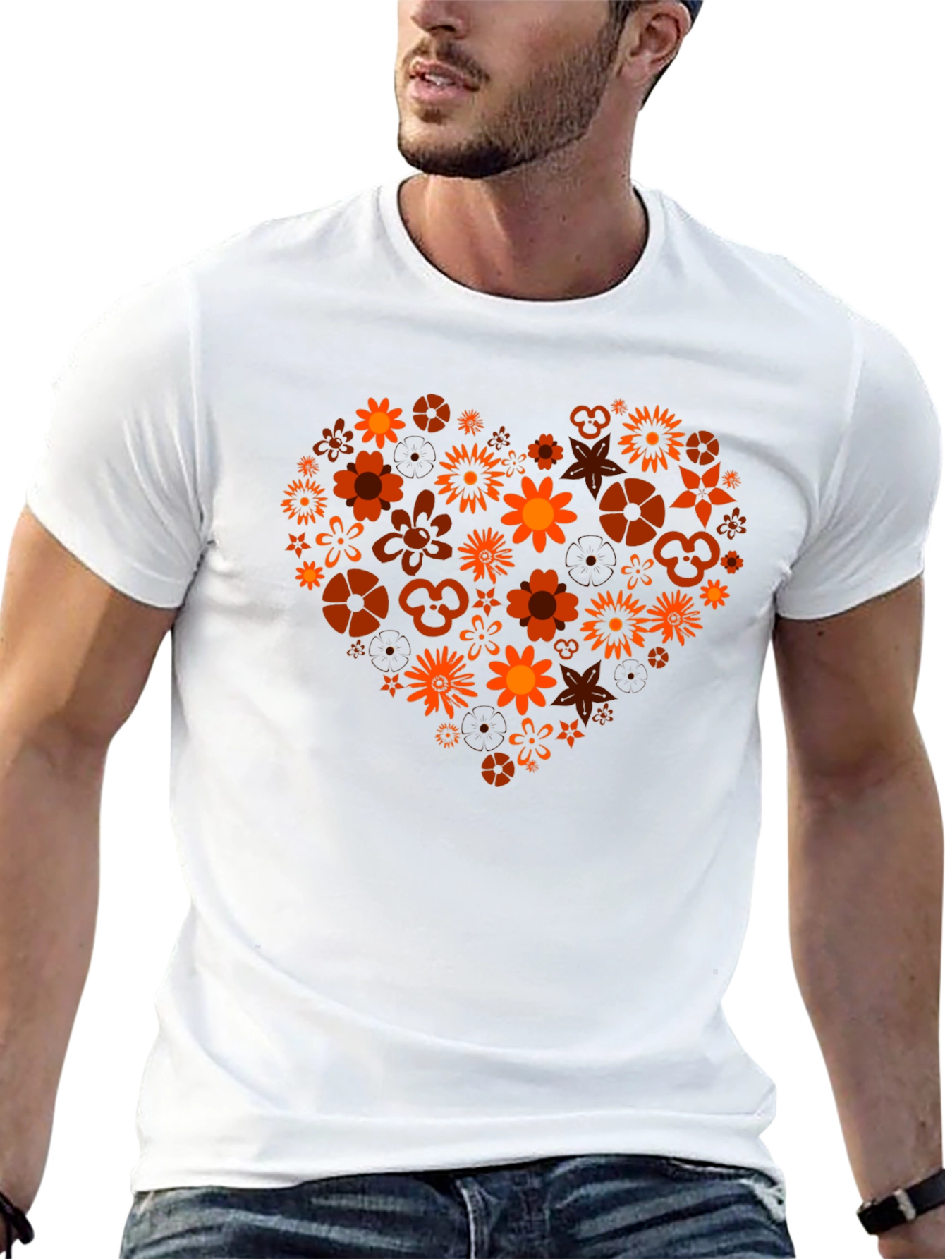 Black Floral Heart Graphic T-Shirt - Stylish Men's Tee view 13