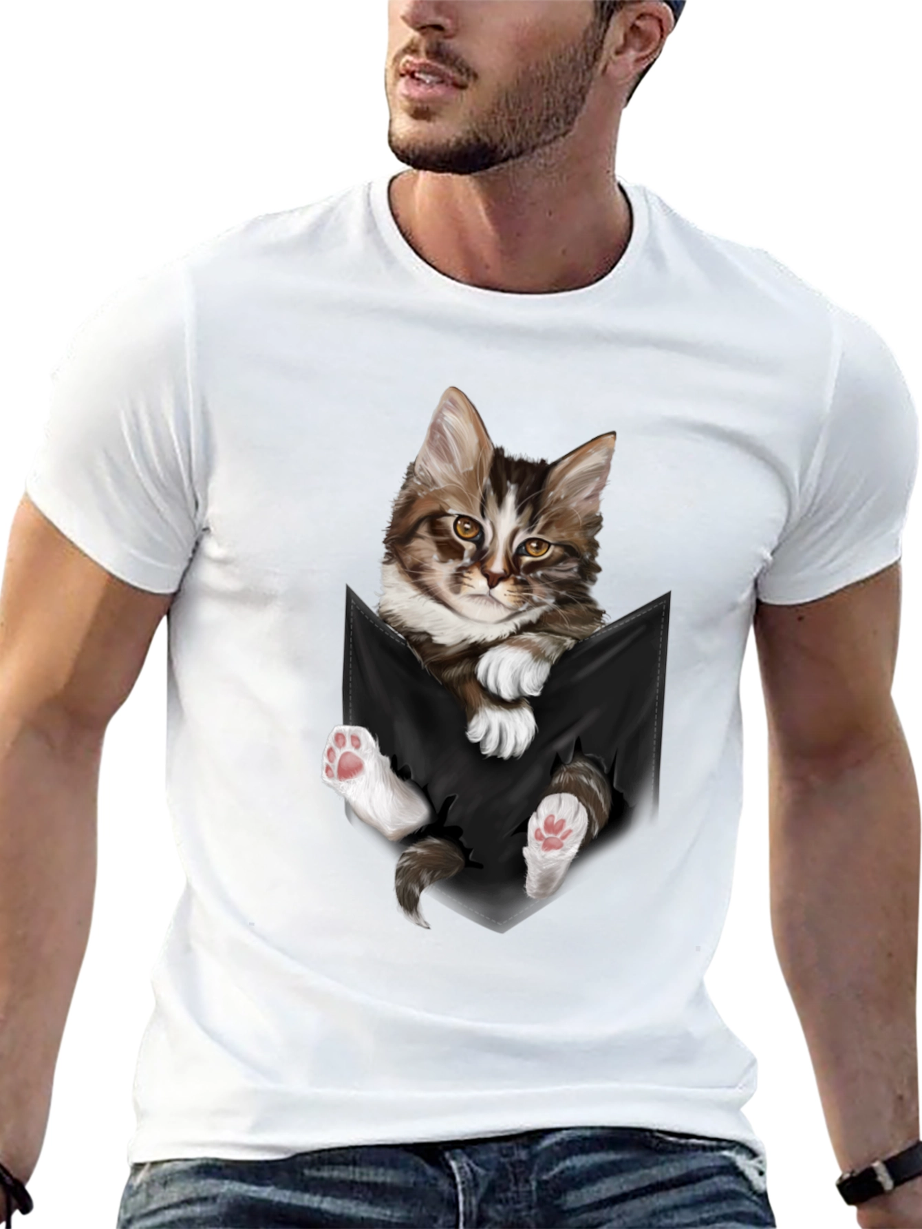 Black Cat Pocket T-Shirt - Novelty Animal Tee view 13