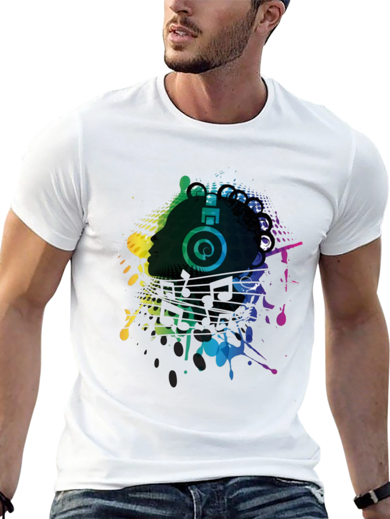 Black Vibrant Music Headphone Graphic Tee - Black view 13