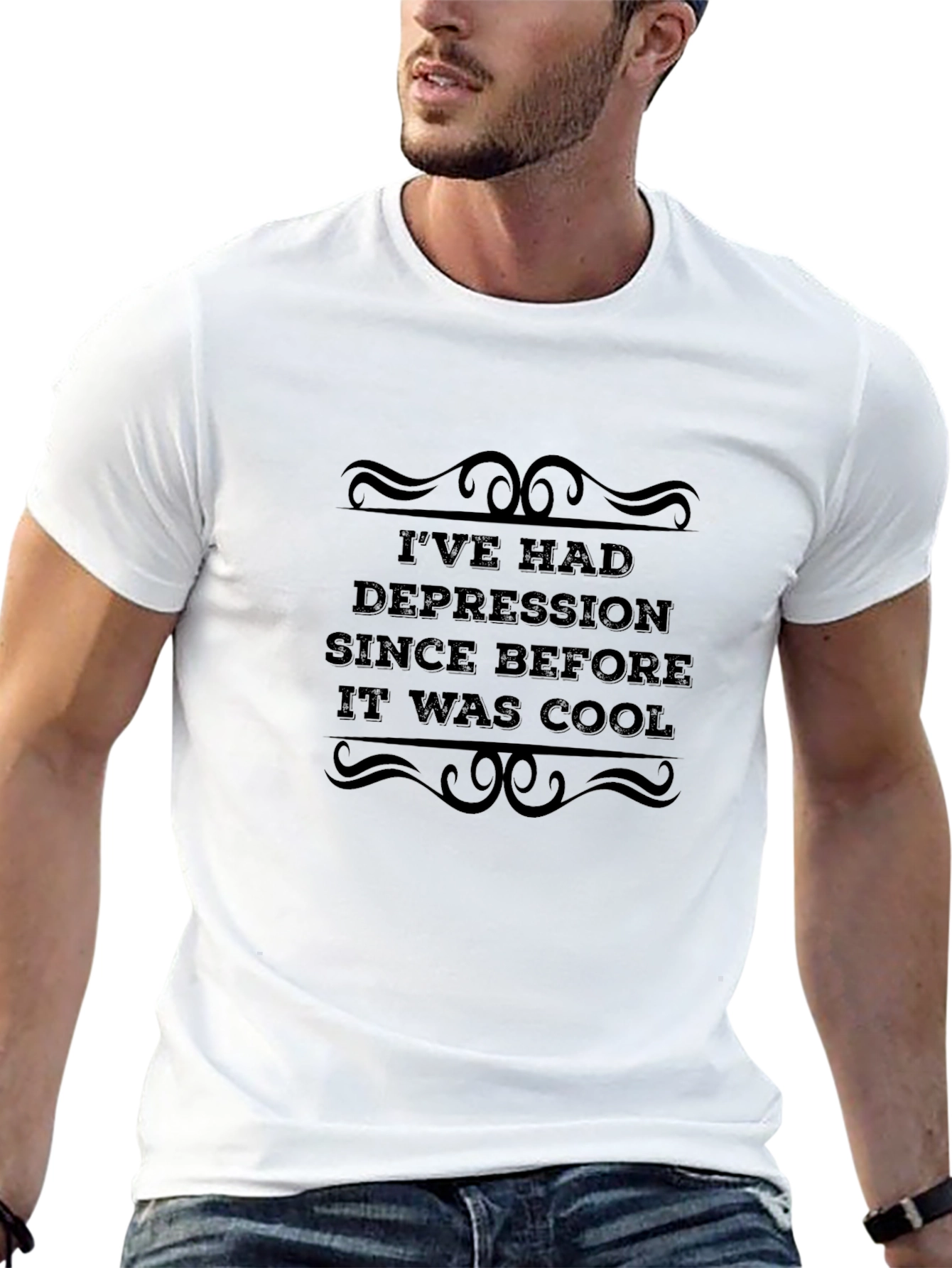 Black I've Had Depression Slogan Tee view 13