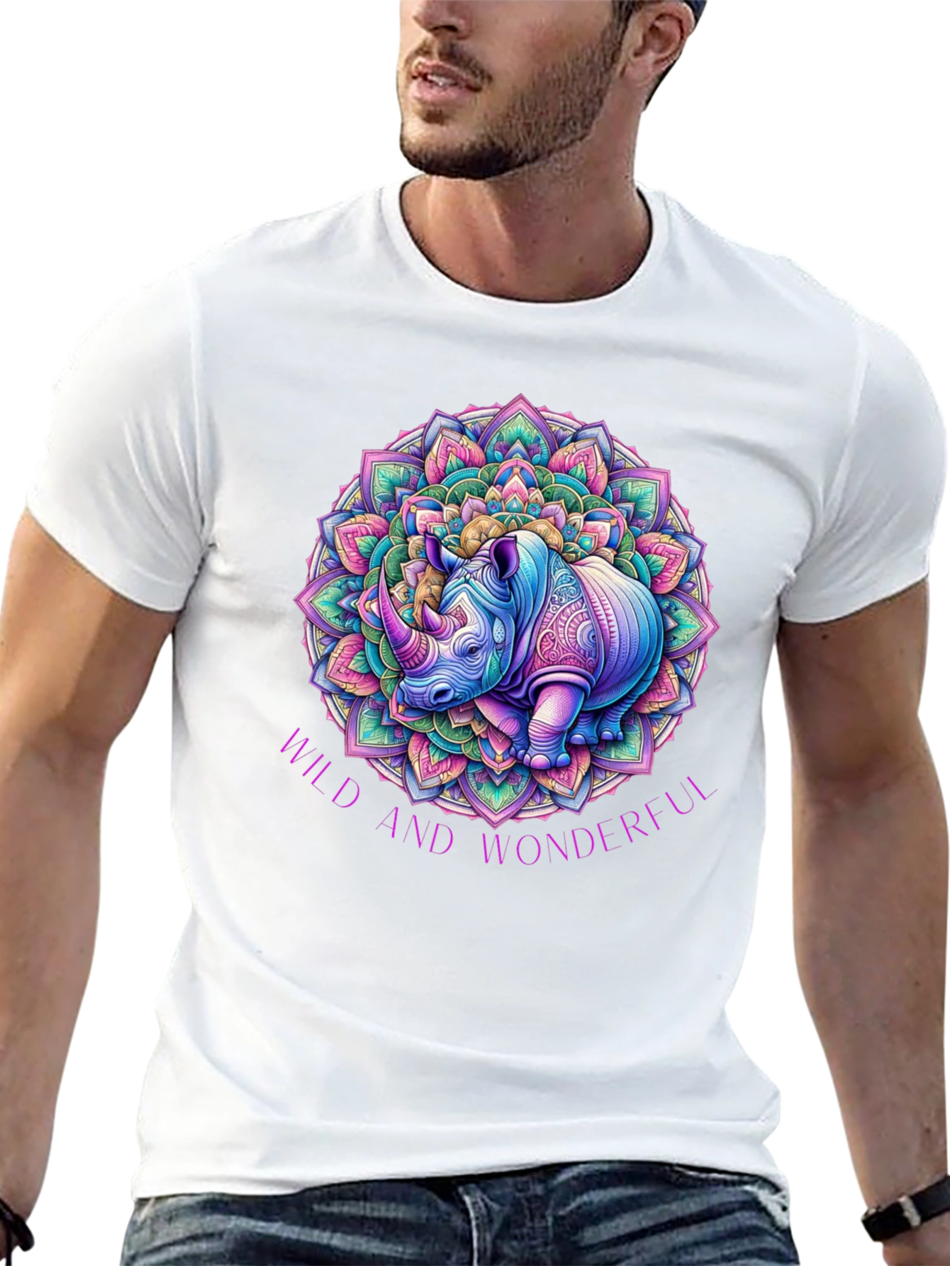 Black Wild and Wonderful Rhino Mandala T-Shirt view 13
