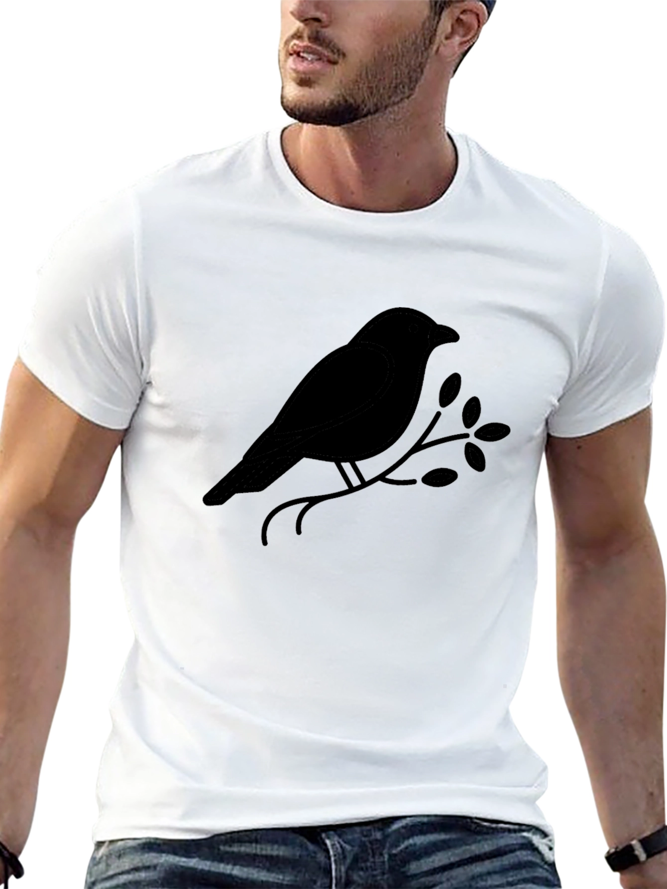Black Black Bird on Branch Graphic T-Shirt - Mens view 13