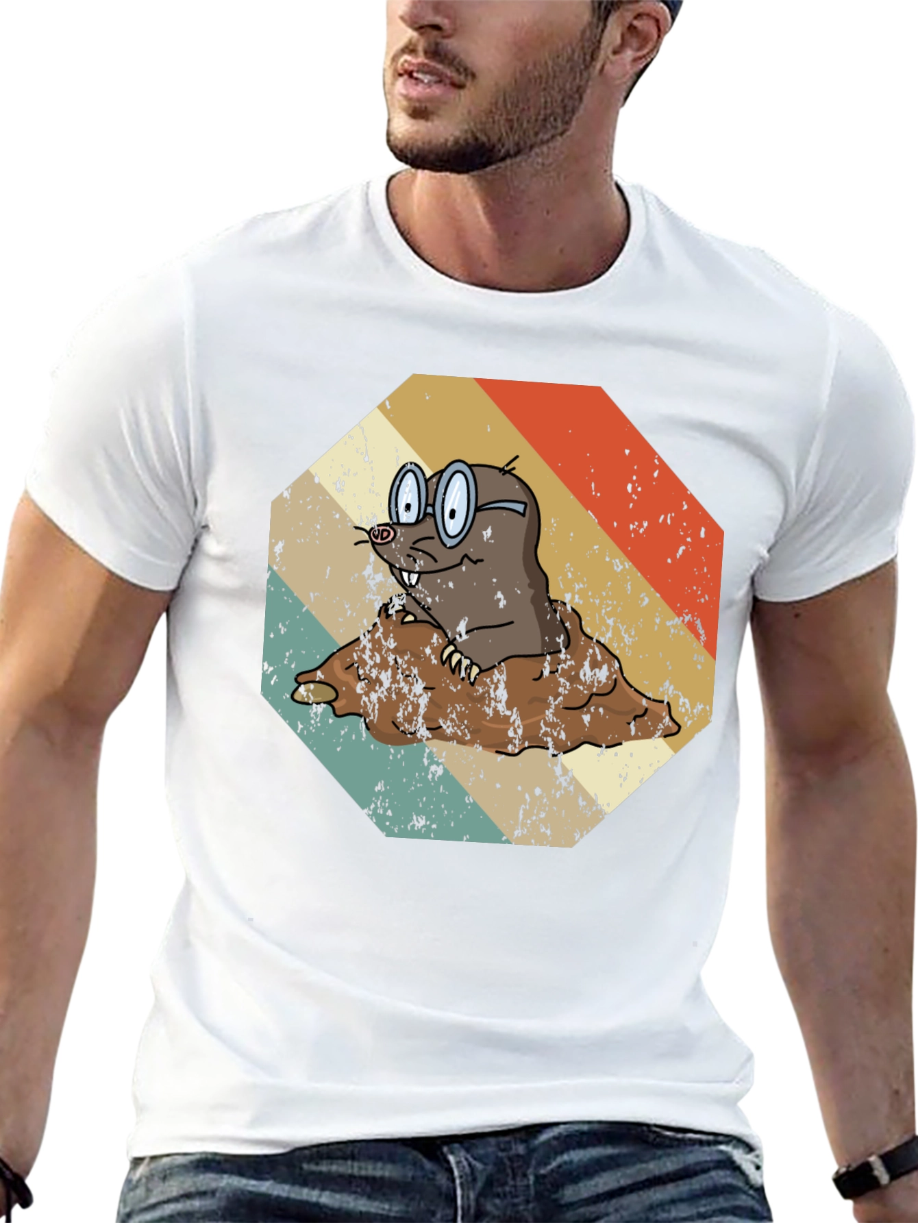 Black Retro Mole T-Shirt: Funny Cartoon Animal Graphic Tee view 13