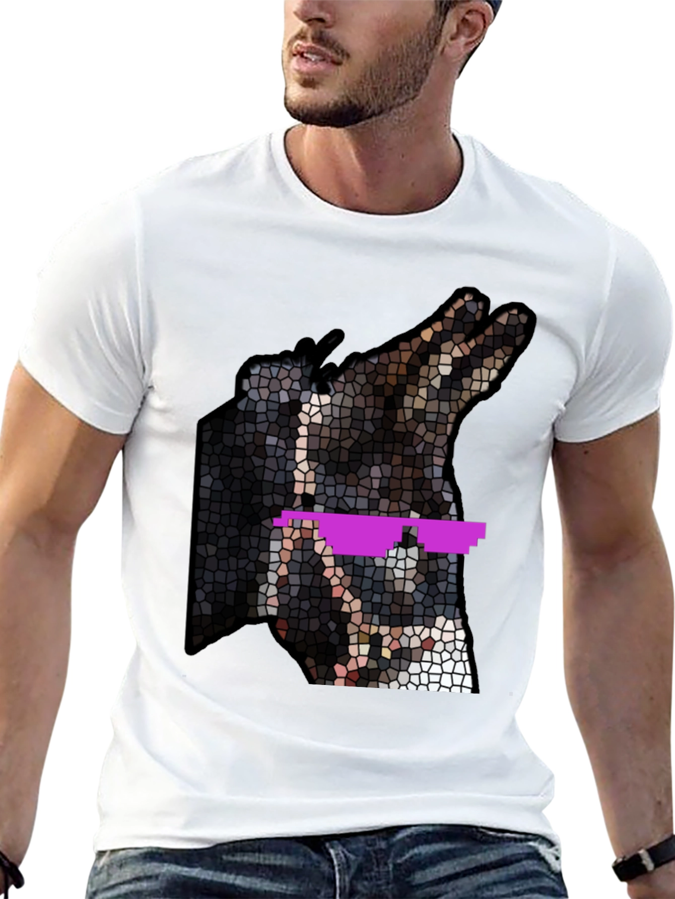 Black Cool Dog Mosaic T-Shirt view 13