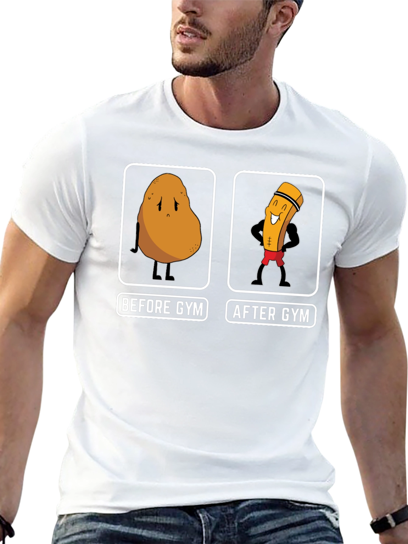 Black Gym Potato Funny Workout T-Shirt view 13