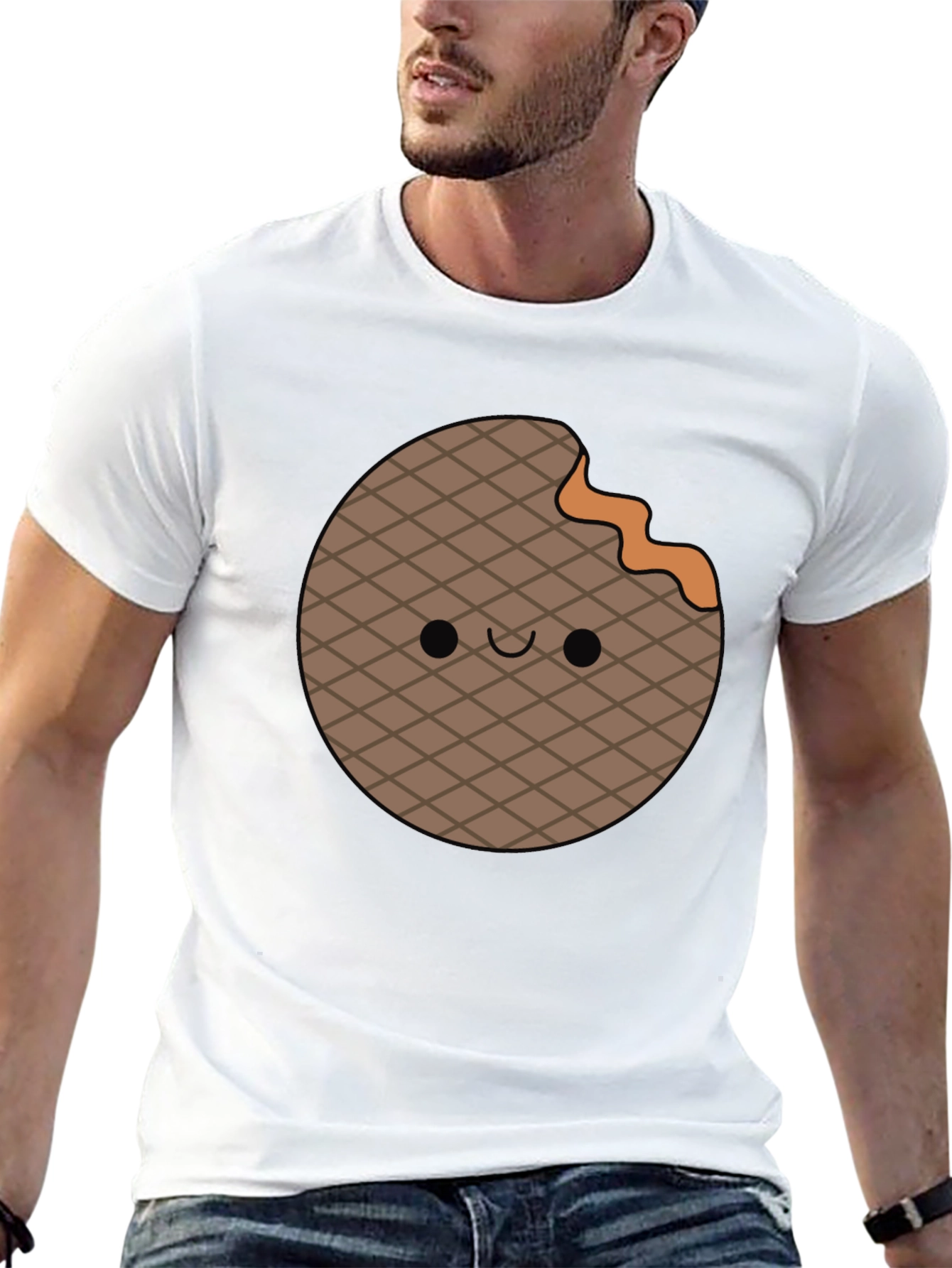 Black Cute Waffle Bite T-Shirt - Fun Foodie Apparel view 13