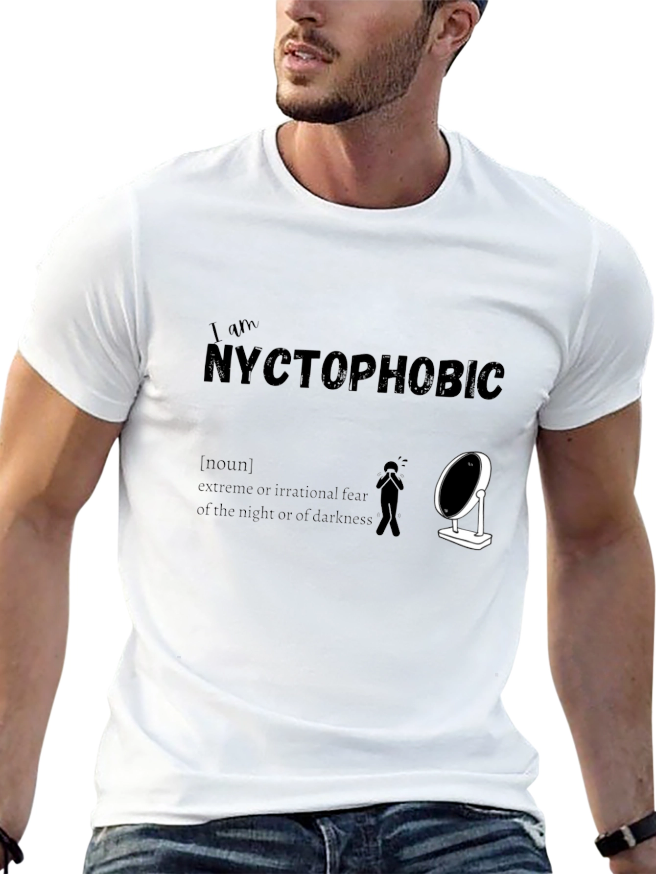Black Nyctophobic T-Shirt: Fear of the Dark Humor Tee view 13