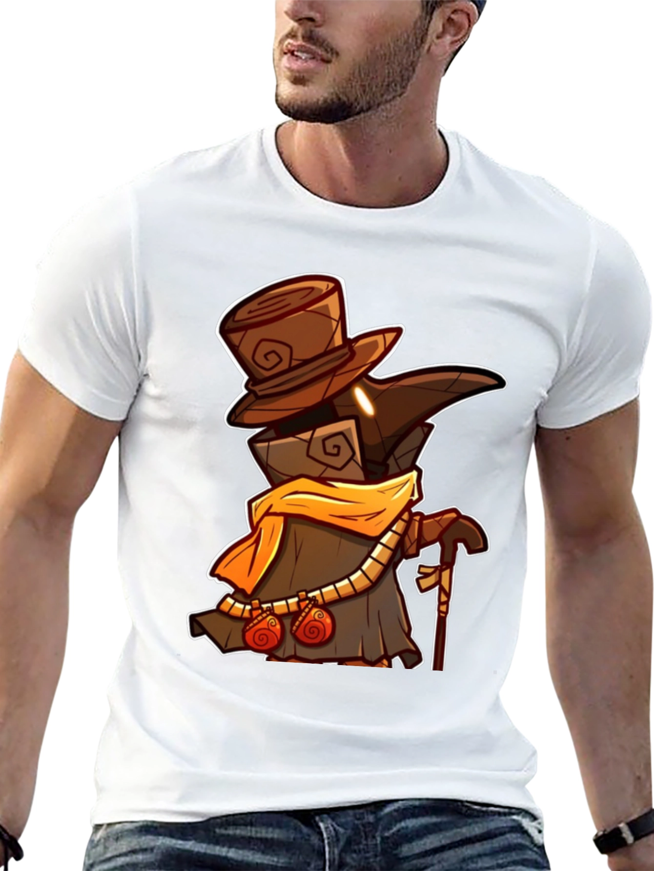 Black Plague Doctor Cartoon Graphic T-Shirt - Black view 13