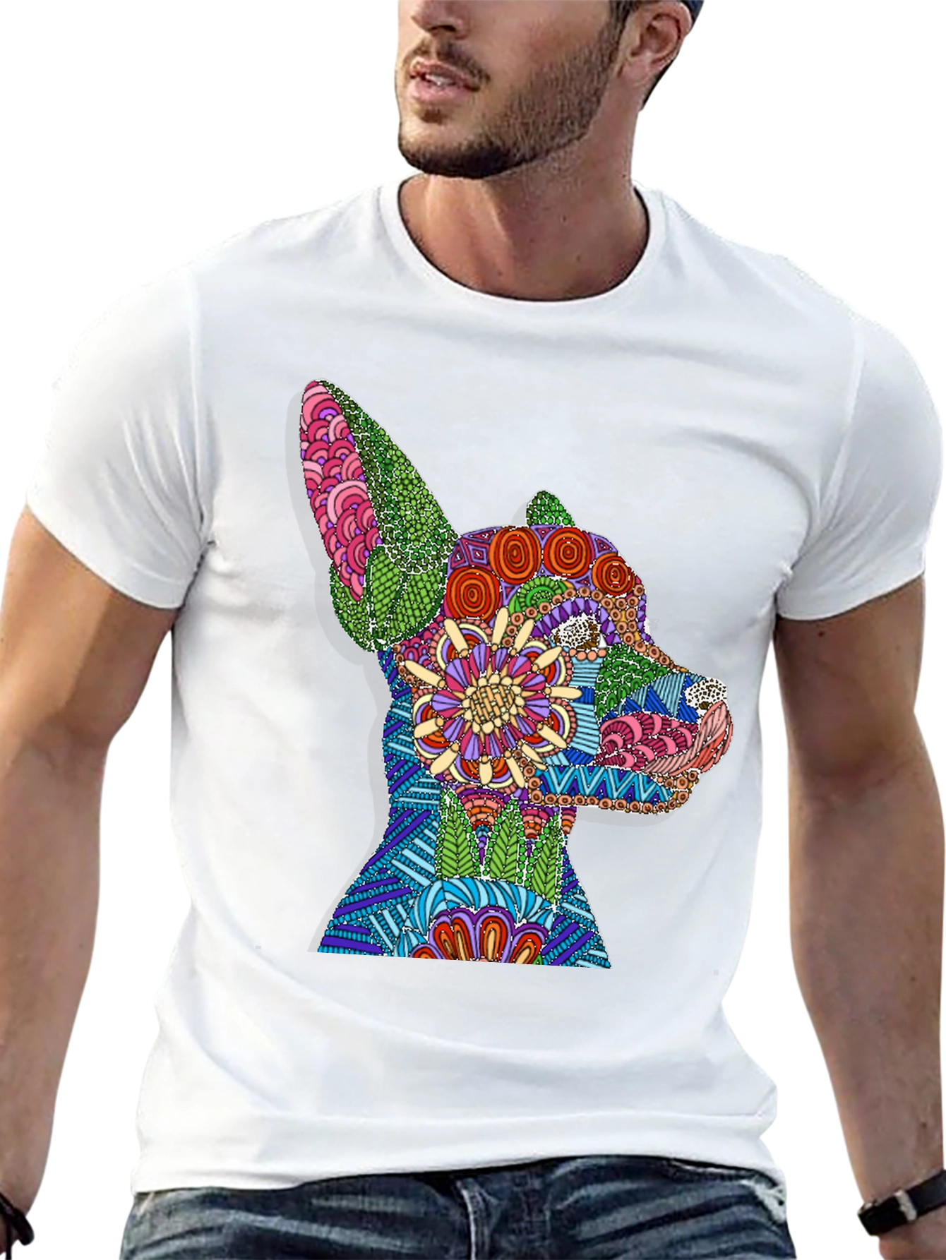 Black Dog Mandala Graphic Print T-Shirt - Black view 13