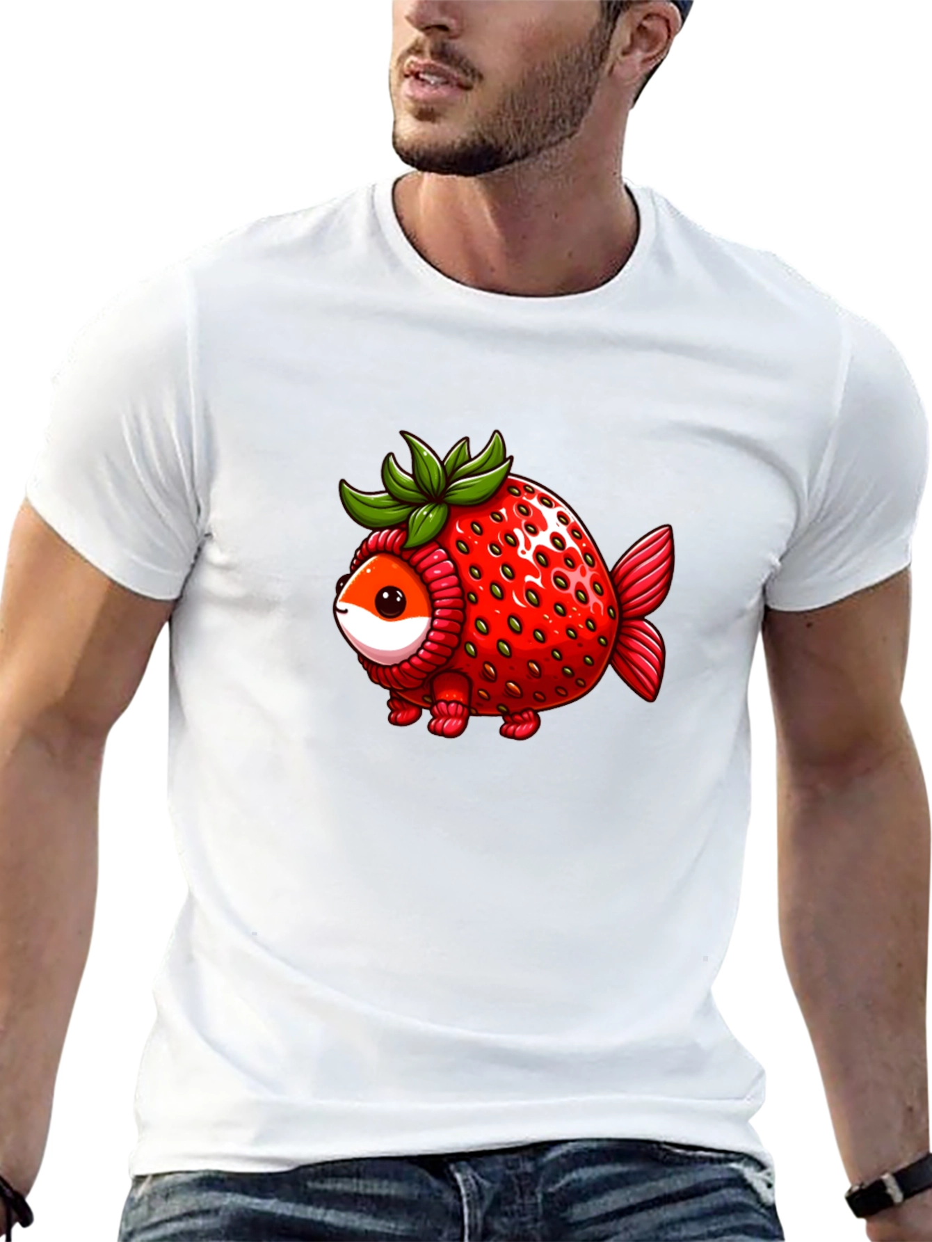 Black Strawberry Fish T-Shirt - Unique Graphic Tee view 13
