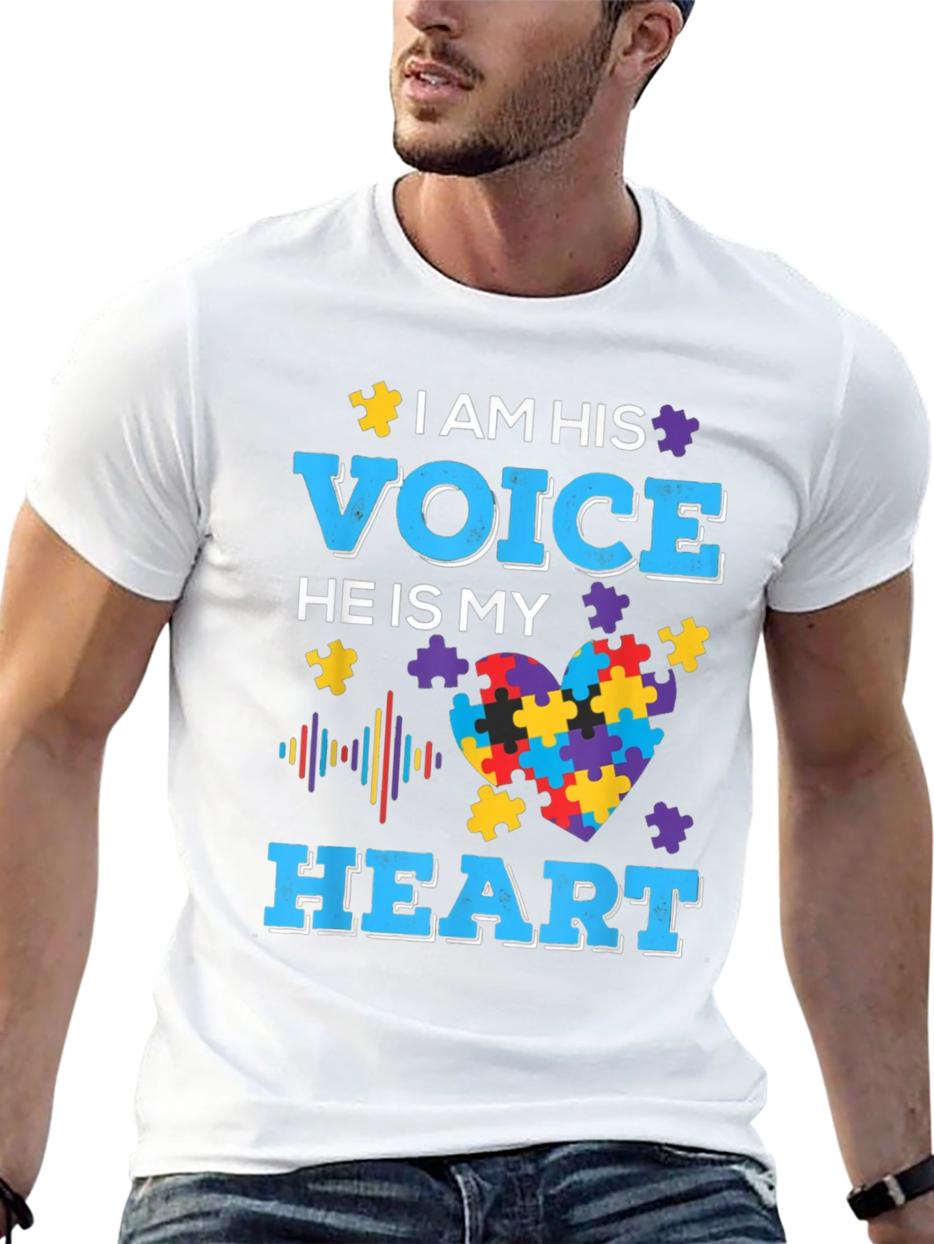 Black Autism Awareness T-Shirt - I am his Voice view 13