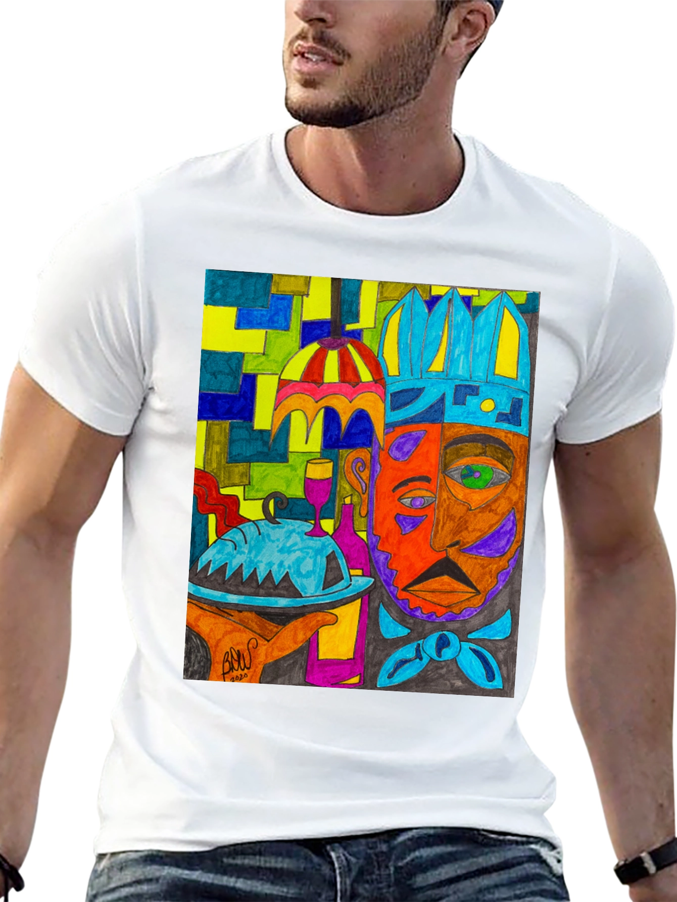 Black Artistic Graphic Print Men's Tee - Abstract Chef view 13