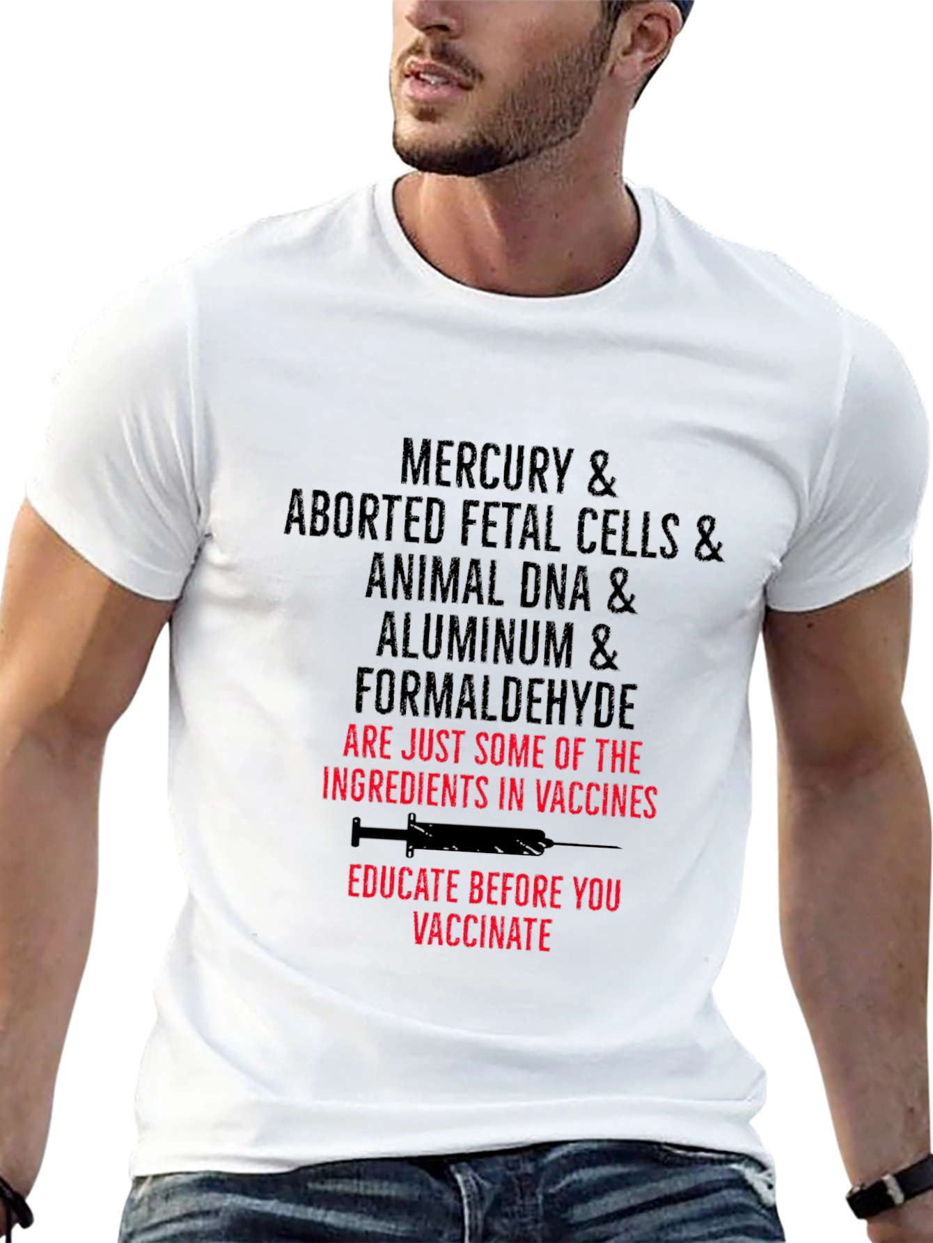 Black Anti-Vaccine T-Shirt: Mercury Fetal Cells DNA Aluminum view 13