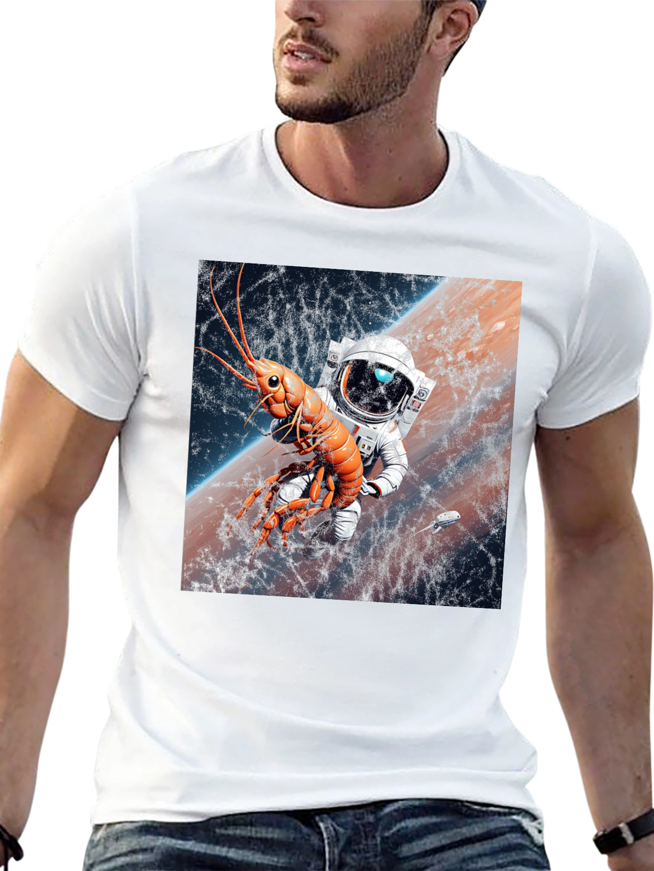 Black Space Lobster Astronaut T-Shirt view 13