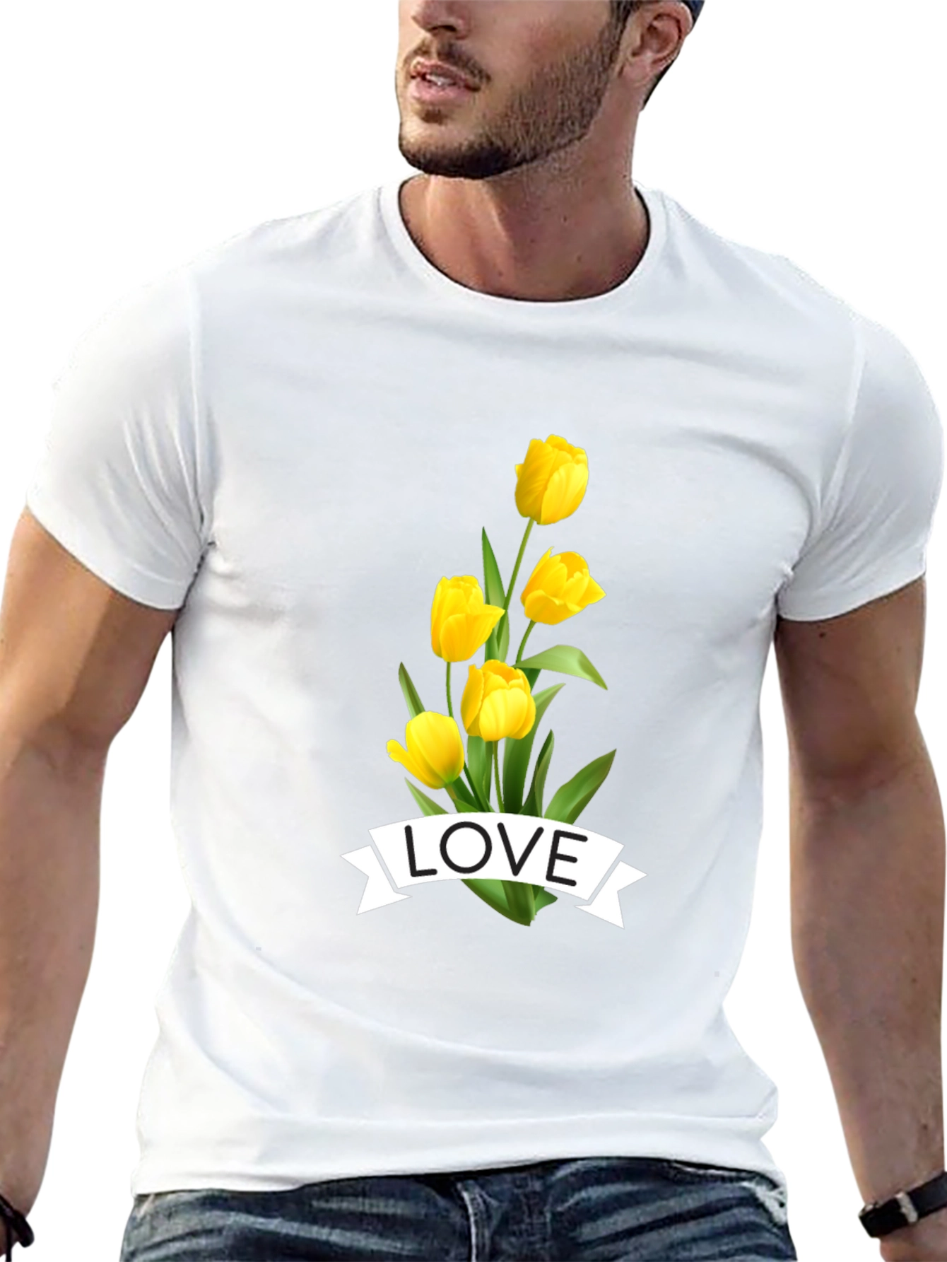 Black Love Tulips Graphic Tee - Black Cotton T-Shirt view 13
