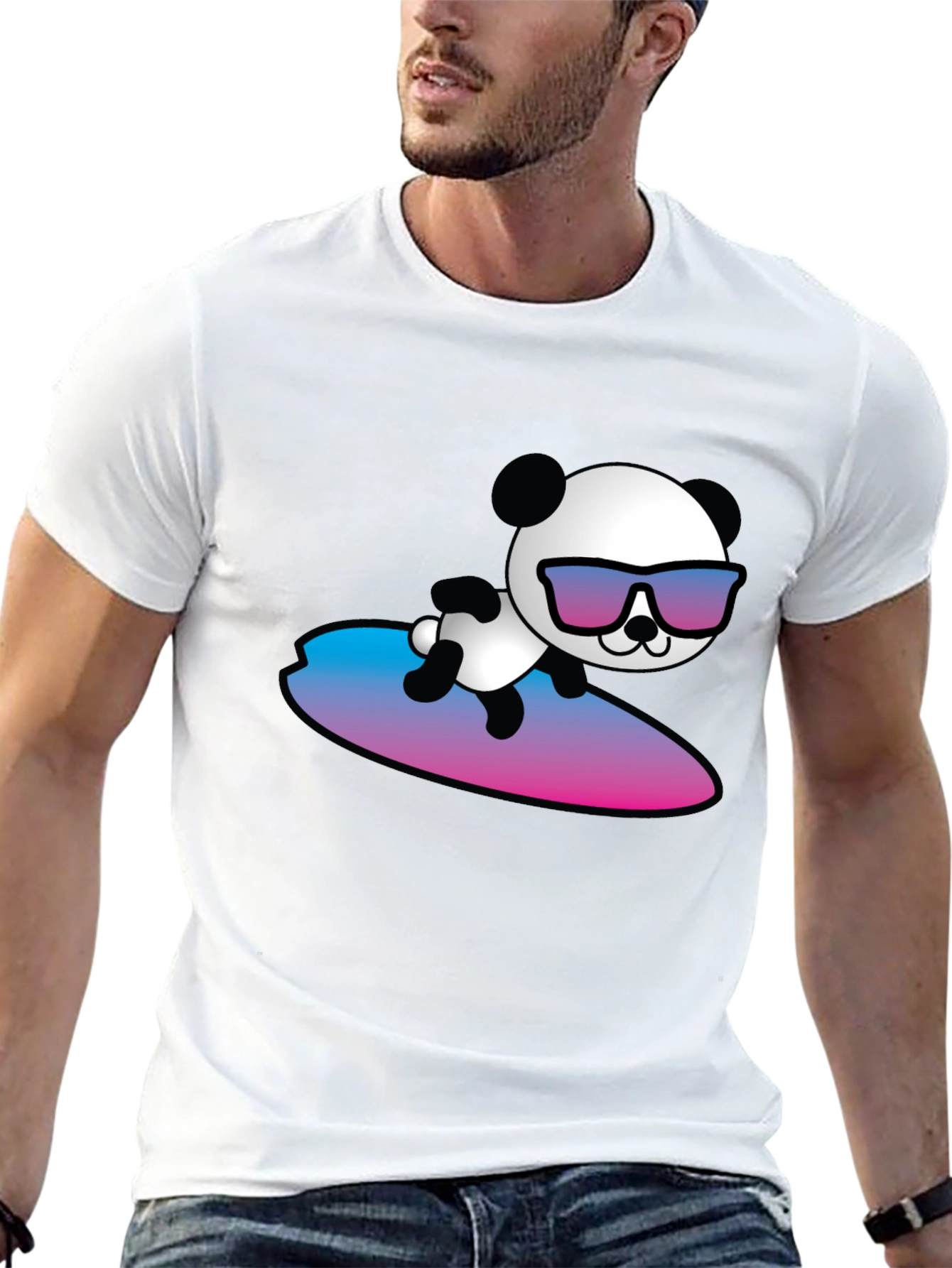 Black Surfing Panda T-Shirt - Cool Graphic Tee view 13
