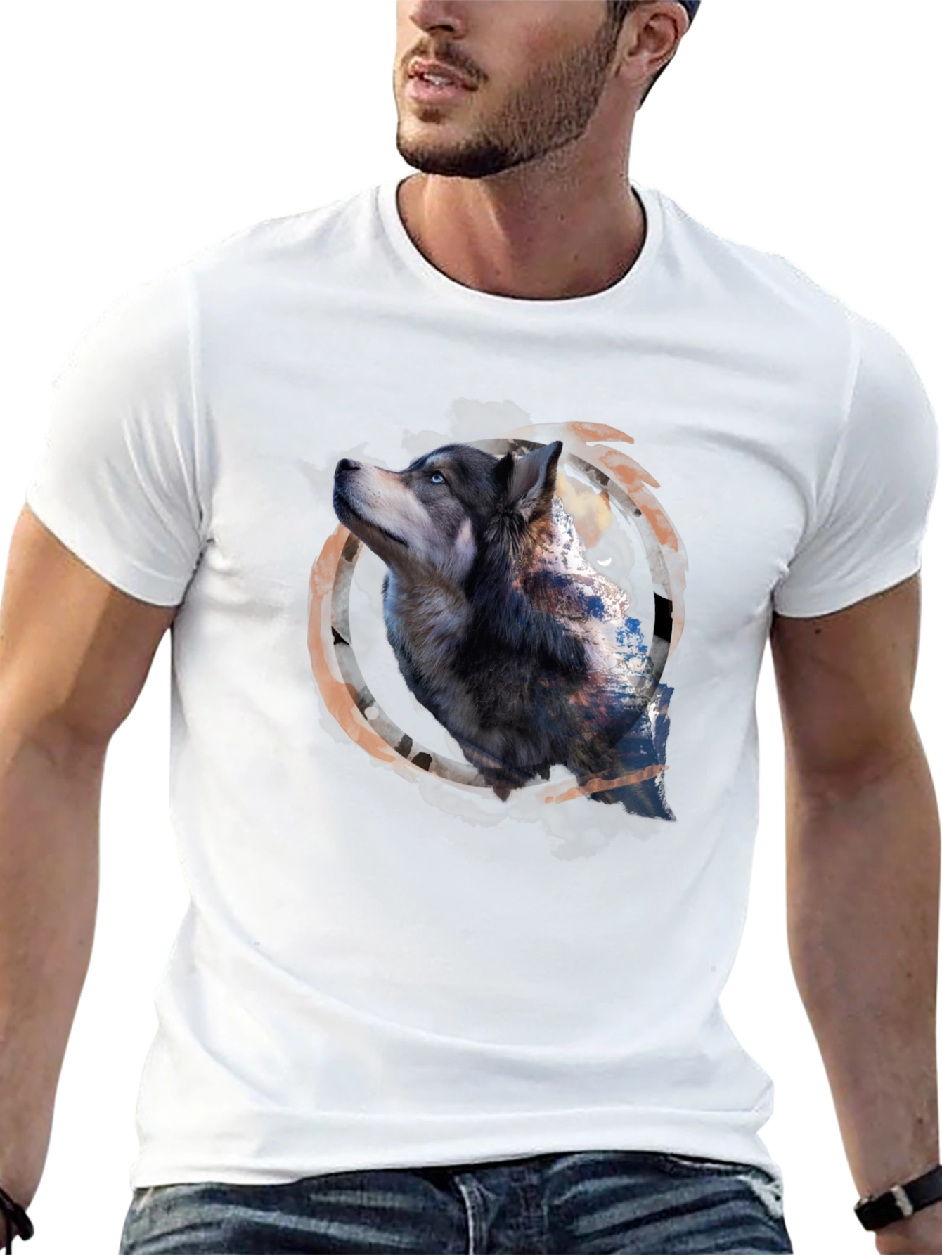 Black Wolf Graphic Print Black T-Shirt view 13