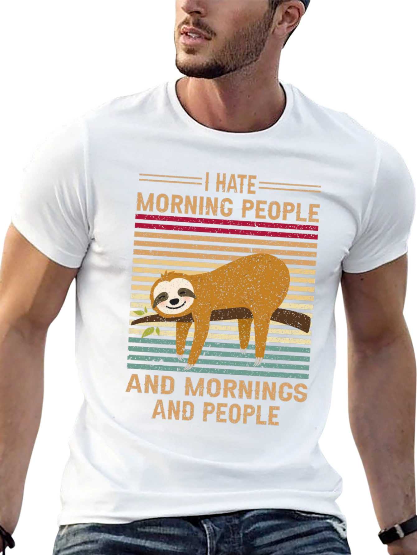 Black I Hate Morning People Sloth T-Shirt view 13