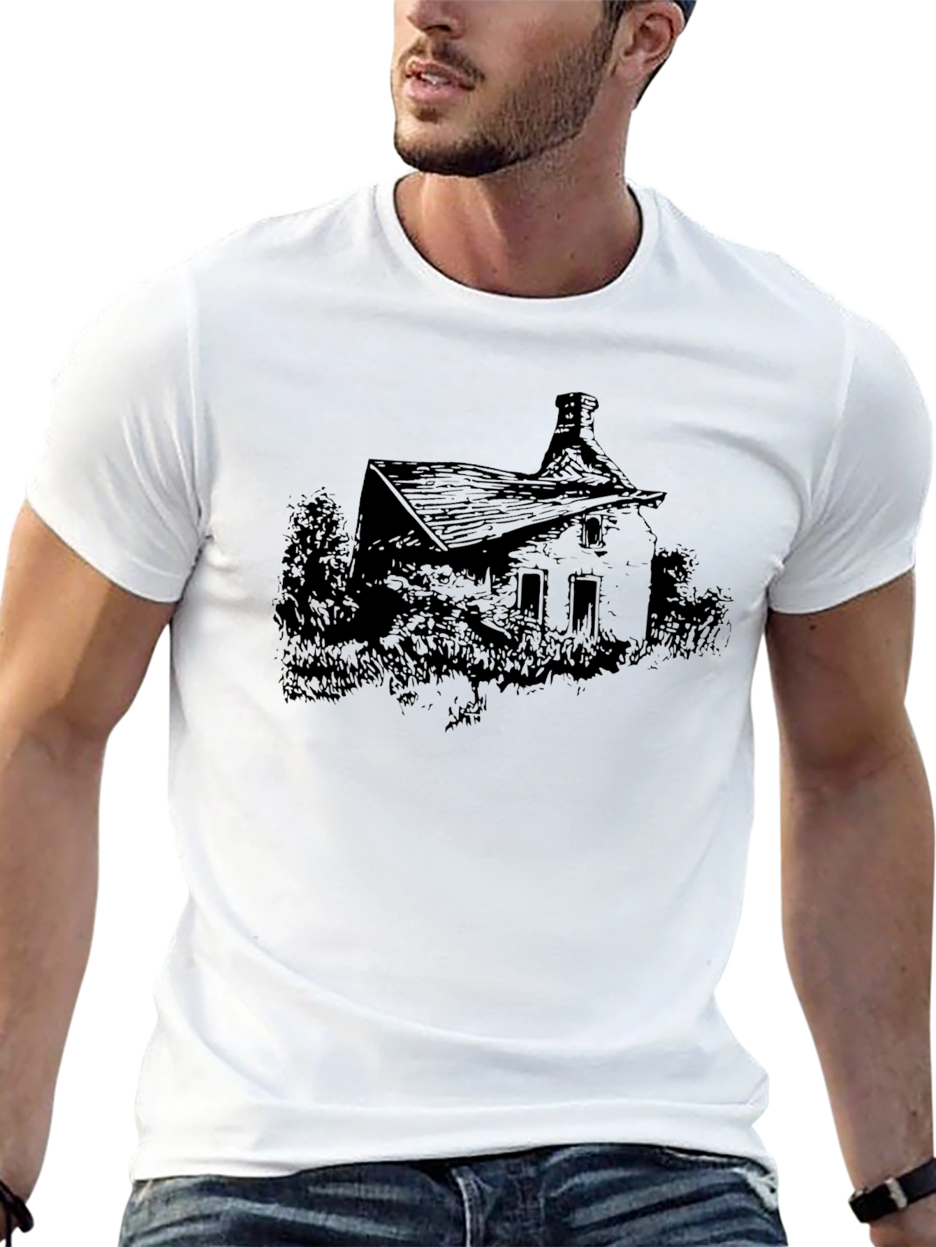 Black Eerie House Graphic T-Shirt view 13