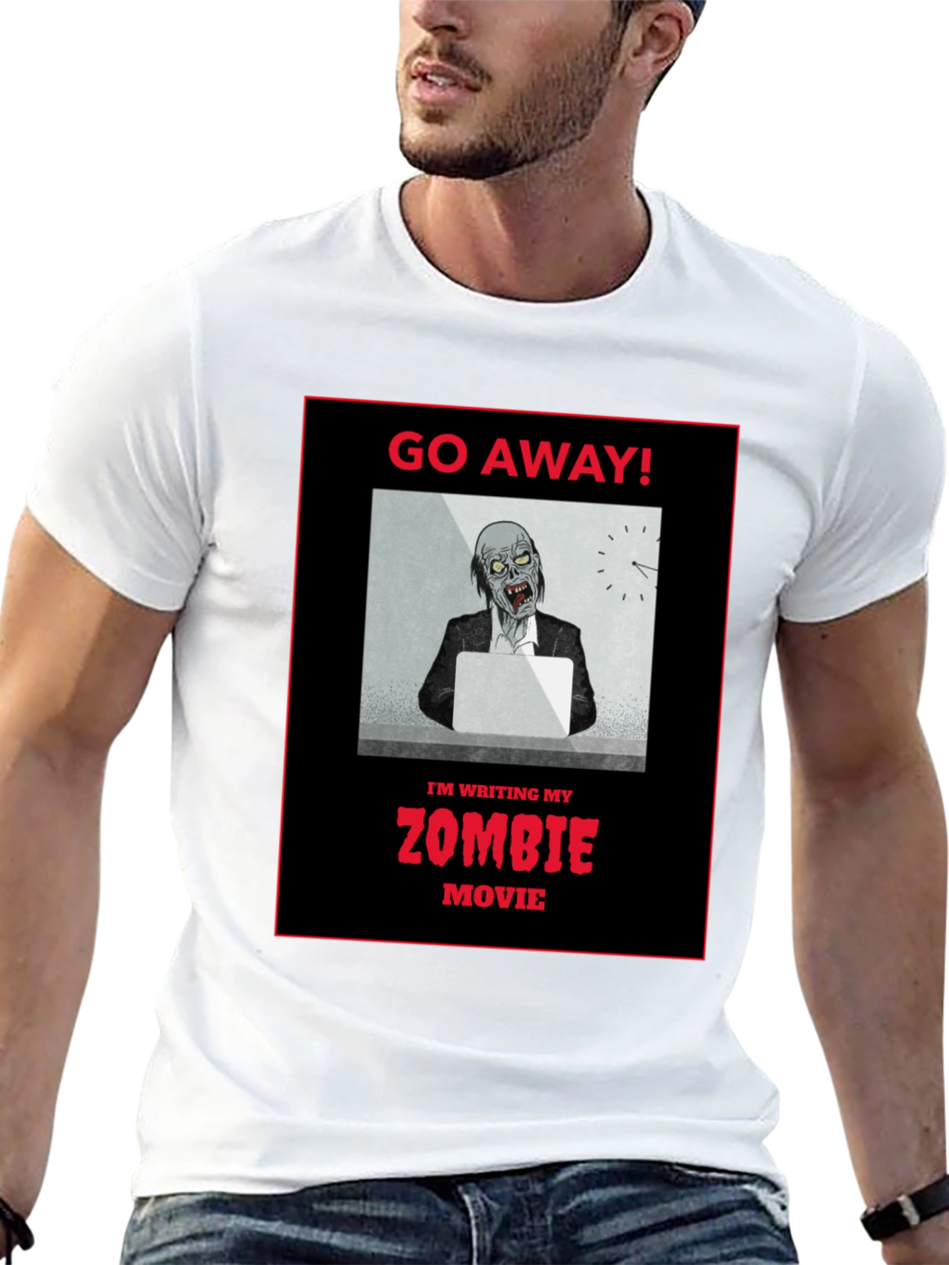 Black Zombie Movie Writer T-Shirt - Go Away! view 13