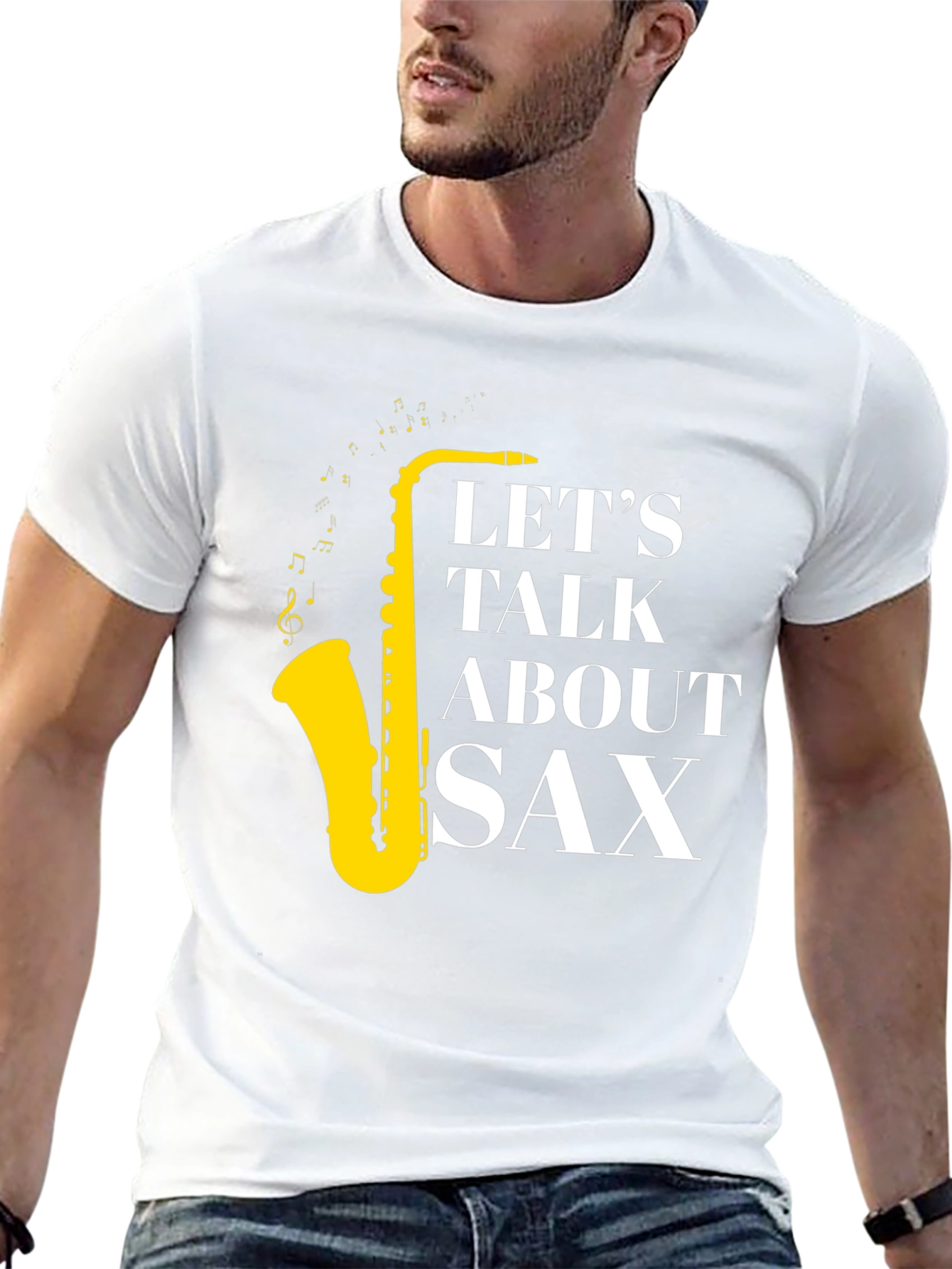 Black Let's Talk About Sax T-Shirt - Musician Apparel view 13