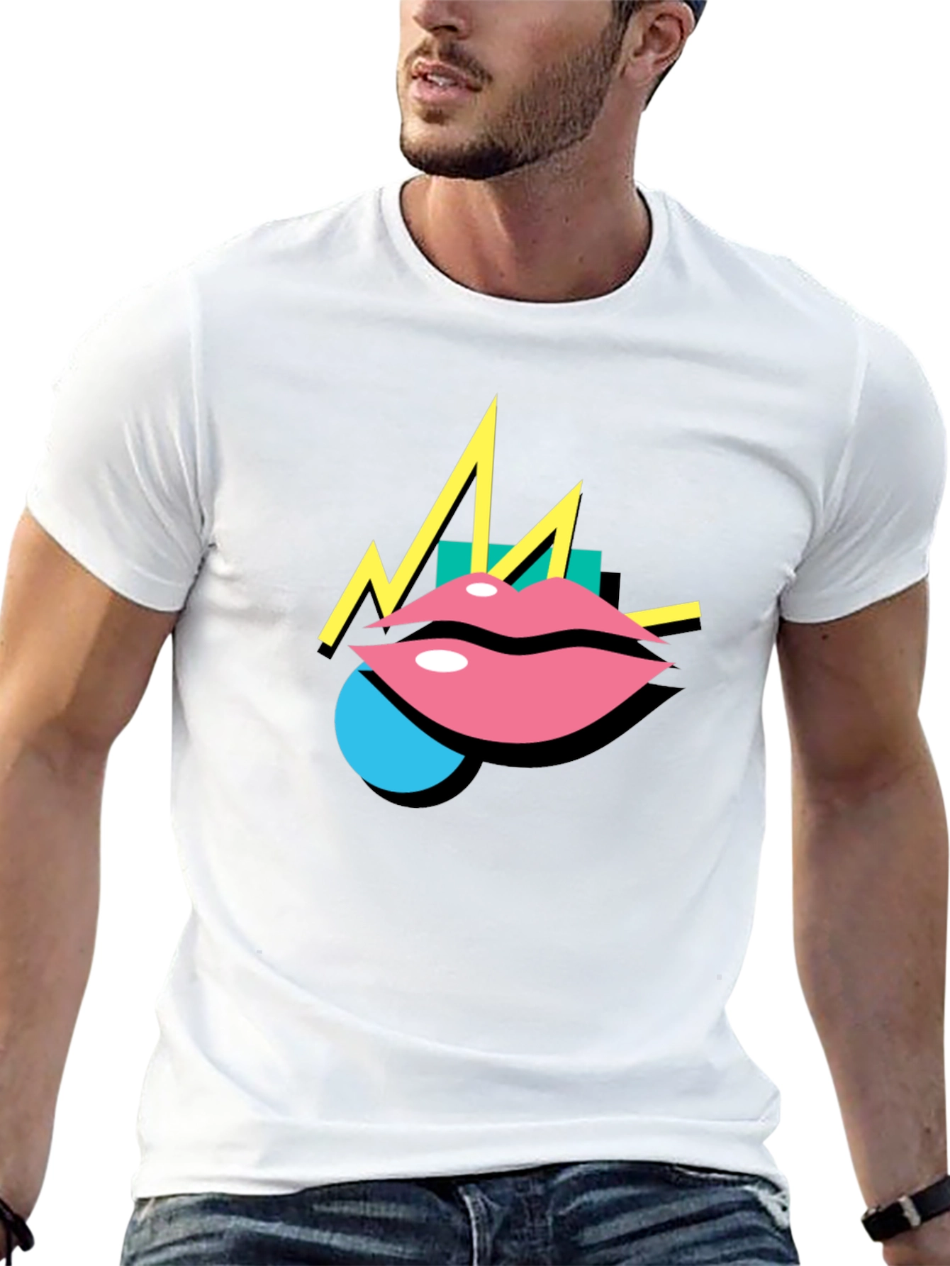 Black Retro Lips Graphic Black T-Shirt view 13