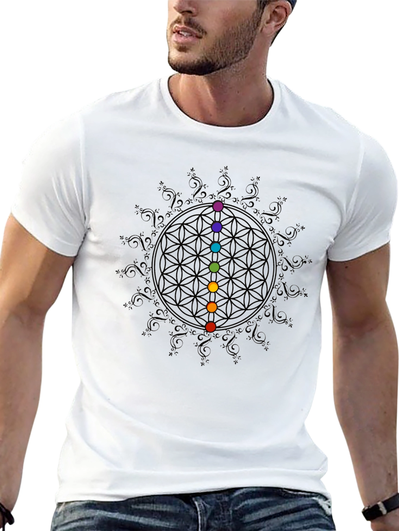 Black Chakra Flower of Life Graphic Tee - Black view 13