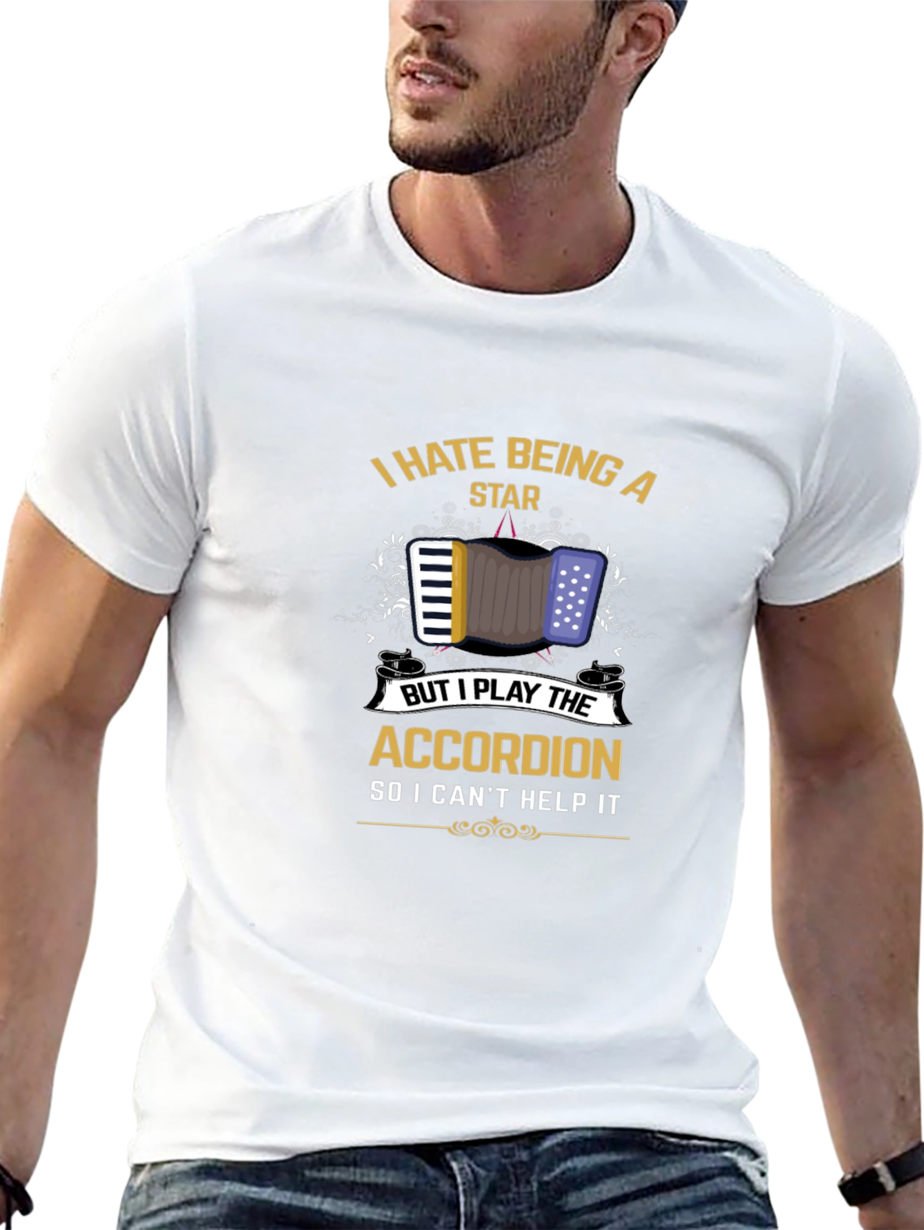 Black I Hate Being a Star Accordion Player Black T-Shirt view 13