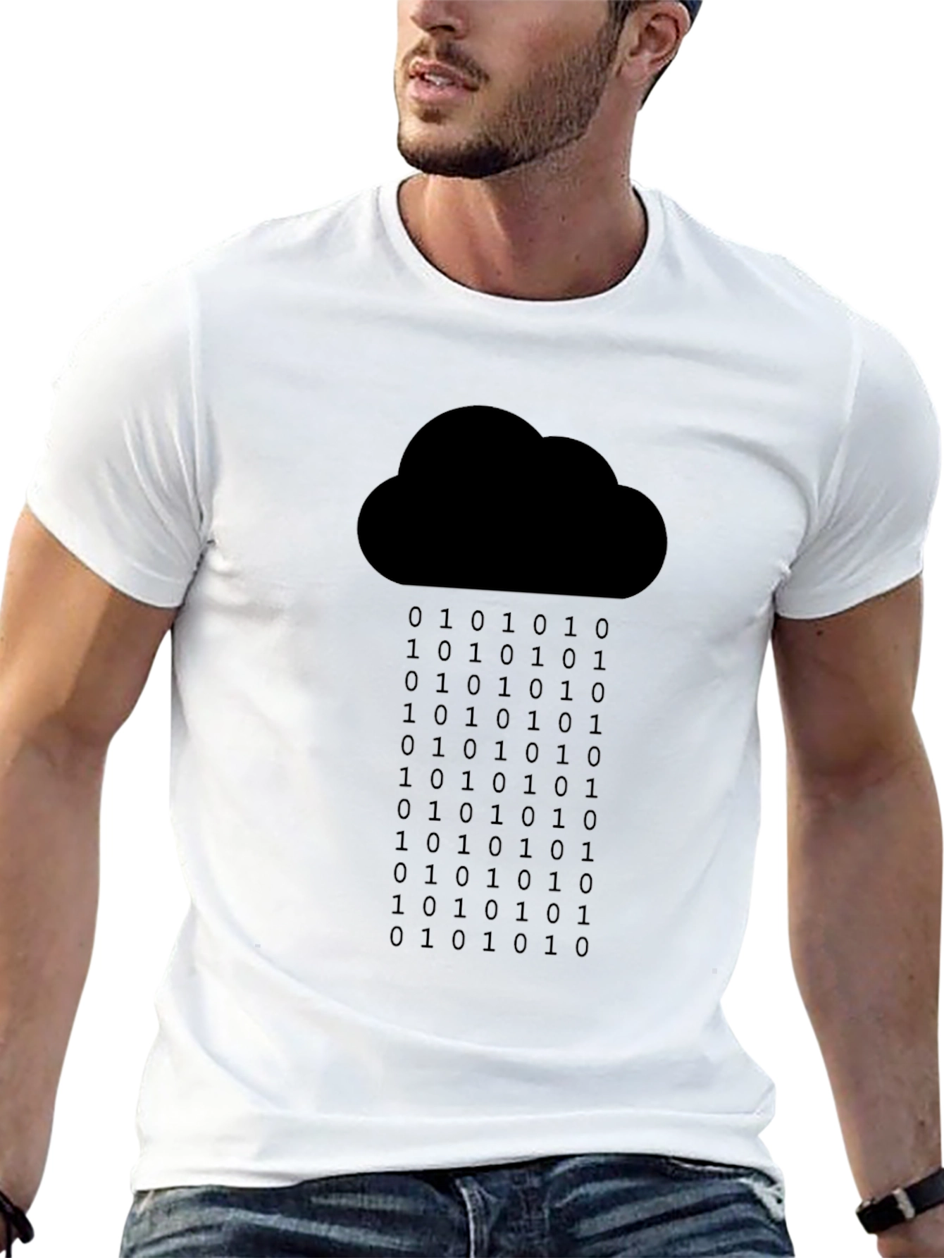 Black Binary Rain Cloud Tee - Programmer Geek Chic view 13