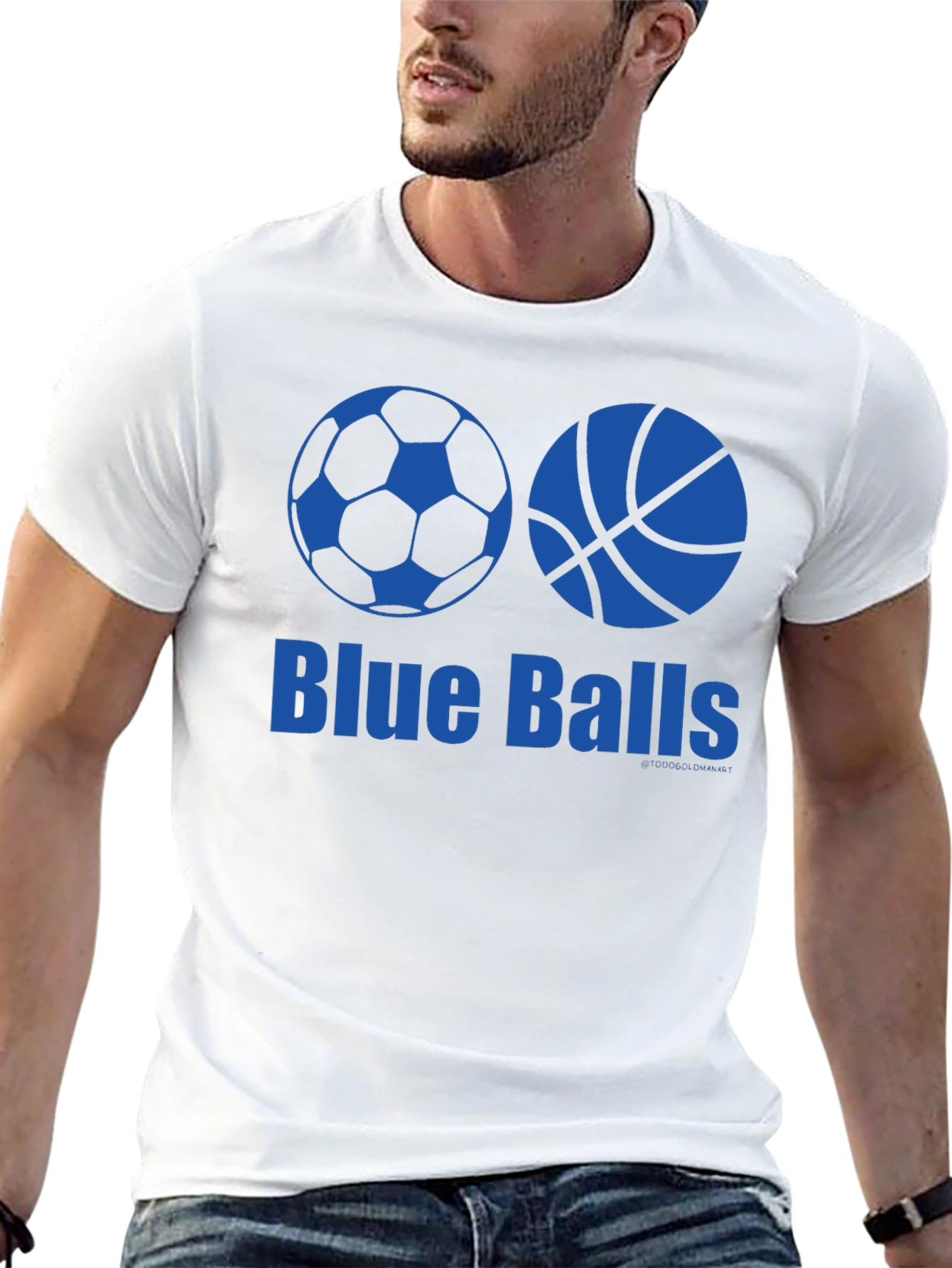 Black Blue Balls Graphic T-Shirt - Soccer & Basketball Design view 13