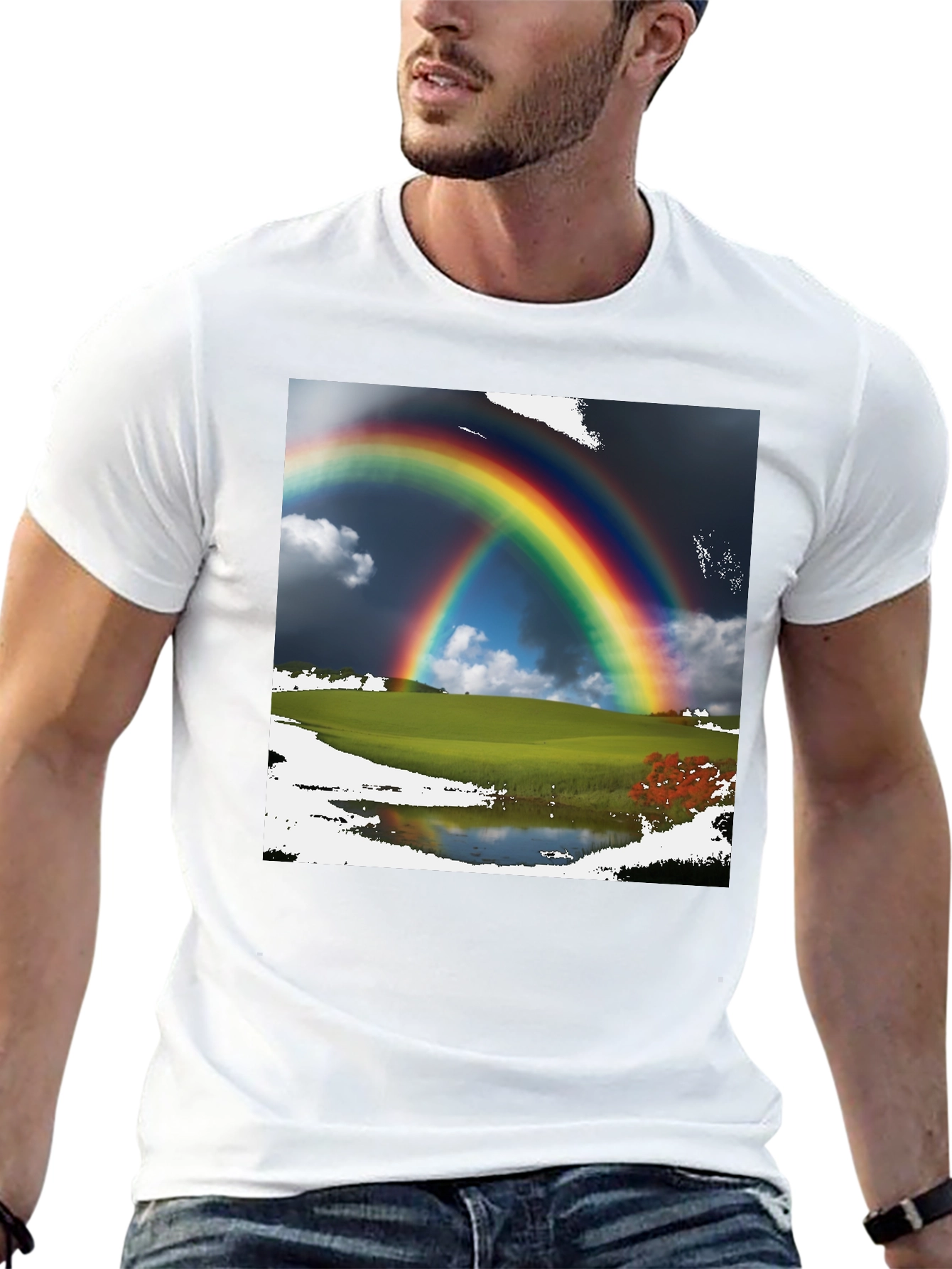 Black Rainbow Scene Black T-Shirt view 13