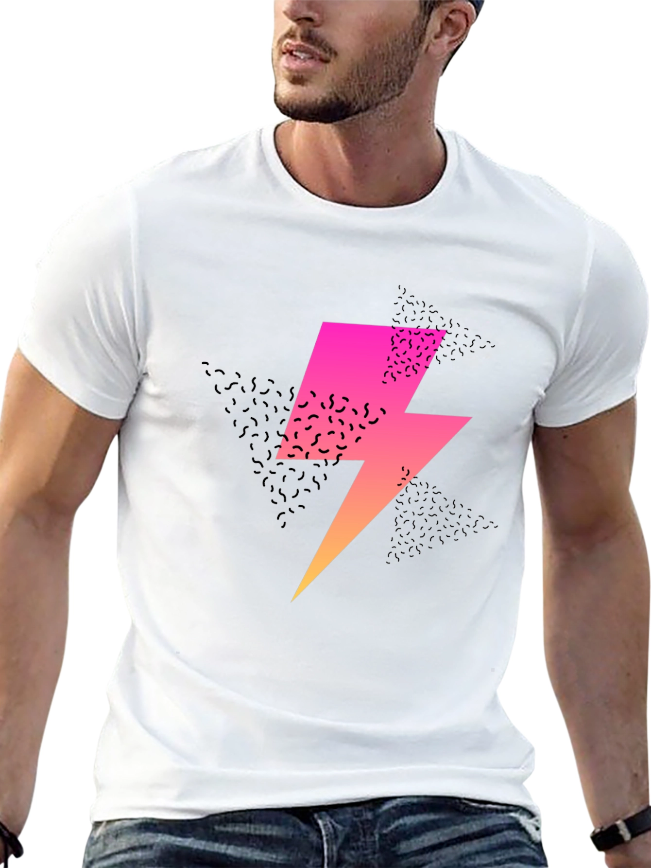 Black Retro Lightning Bolt Graphic T-Shirt view 13
