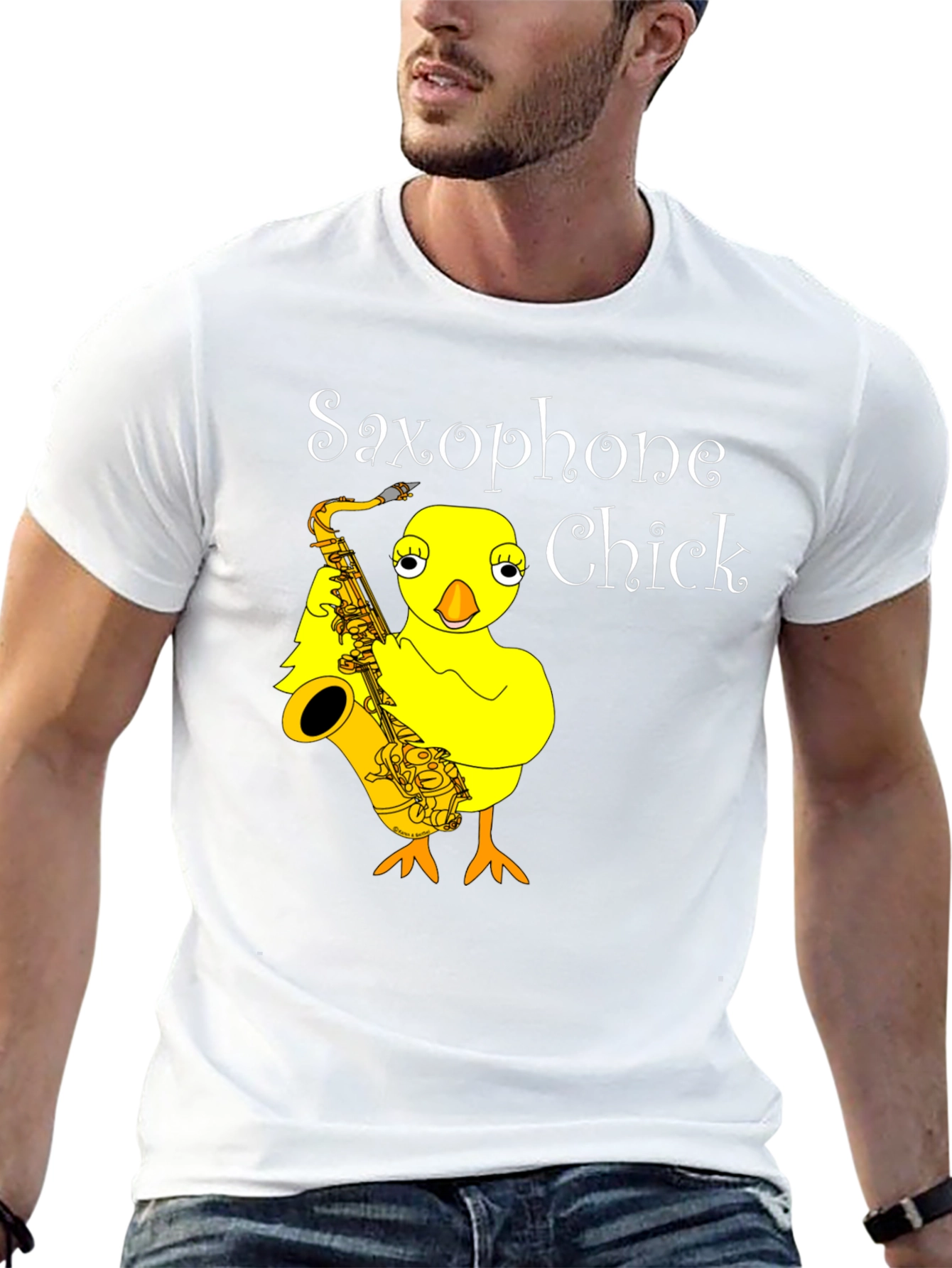 Black Saxophone Chick Graphic Tee - Unisex Black T-Shirt view 13