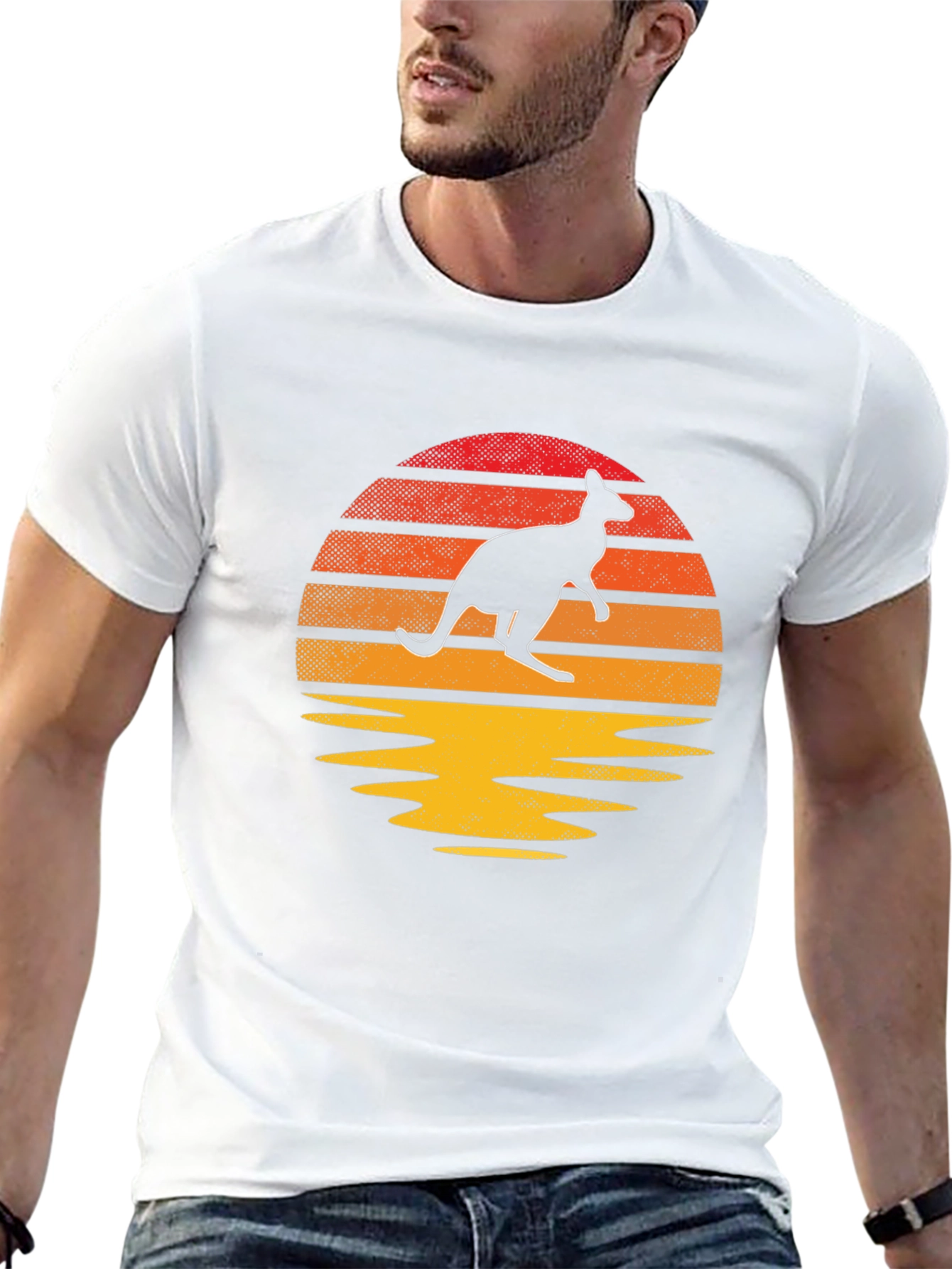 Black Retro Kangaroo Sunset T-Shirt view 13