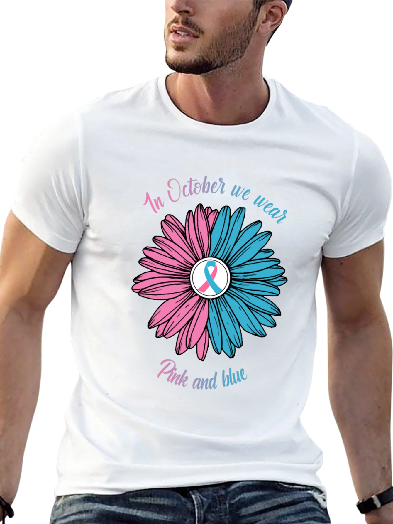 Black October Pink and Blue Awareness T-Shirt view 13