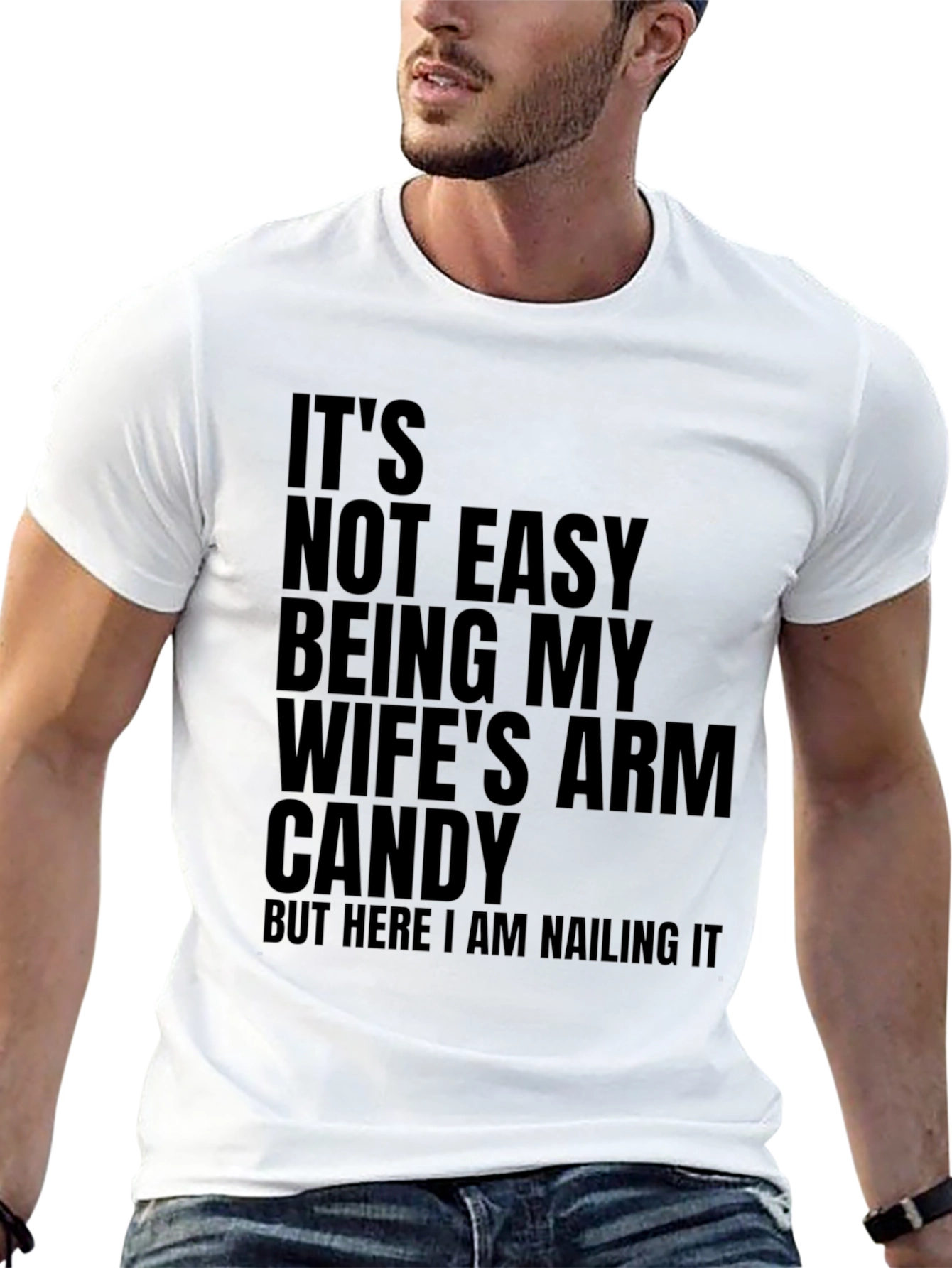 Black Funny "Wife's Arm Candy" Black Graphic T-Shirt view 13