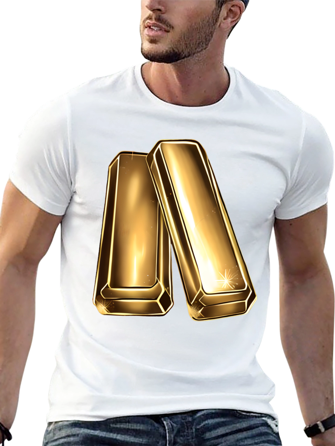 Black Gold Bar Graphic Tee - Shiny Ingot Design T-Shirt view 13
