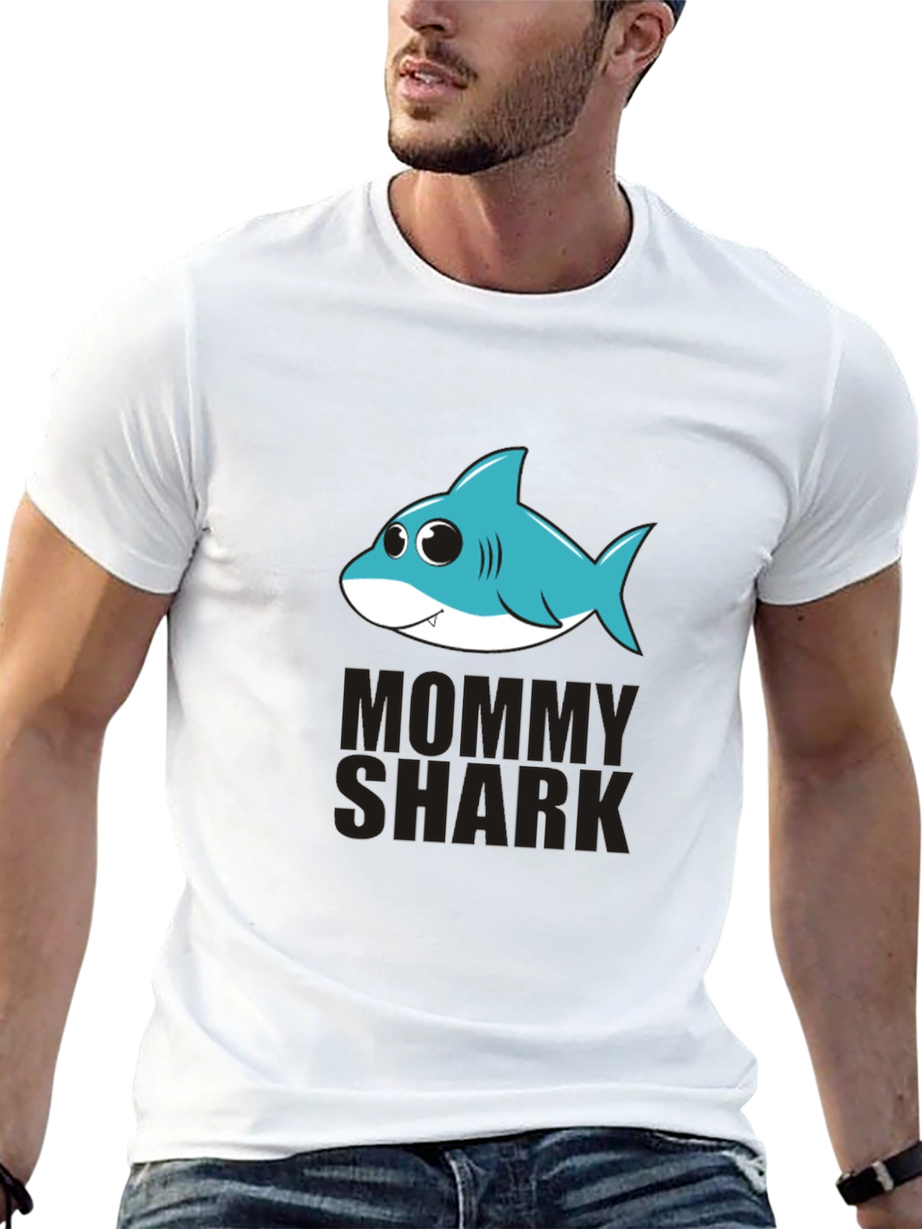 Black Mommy Shark Graphic Tee - Black Cotton T-Shirt view 13