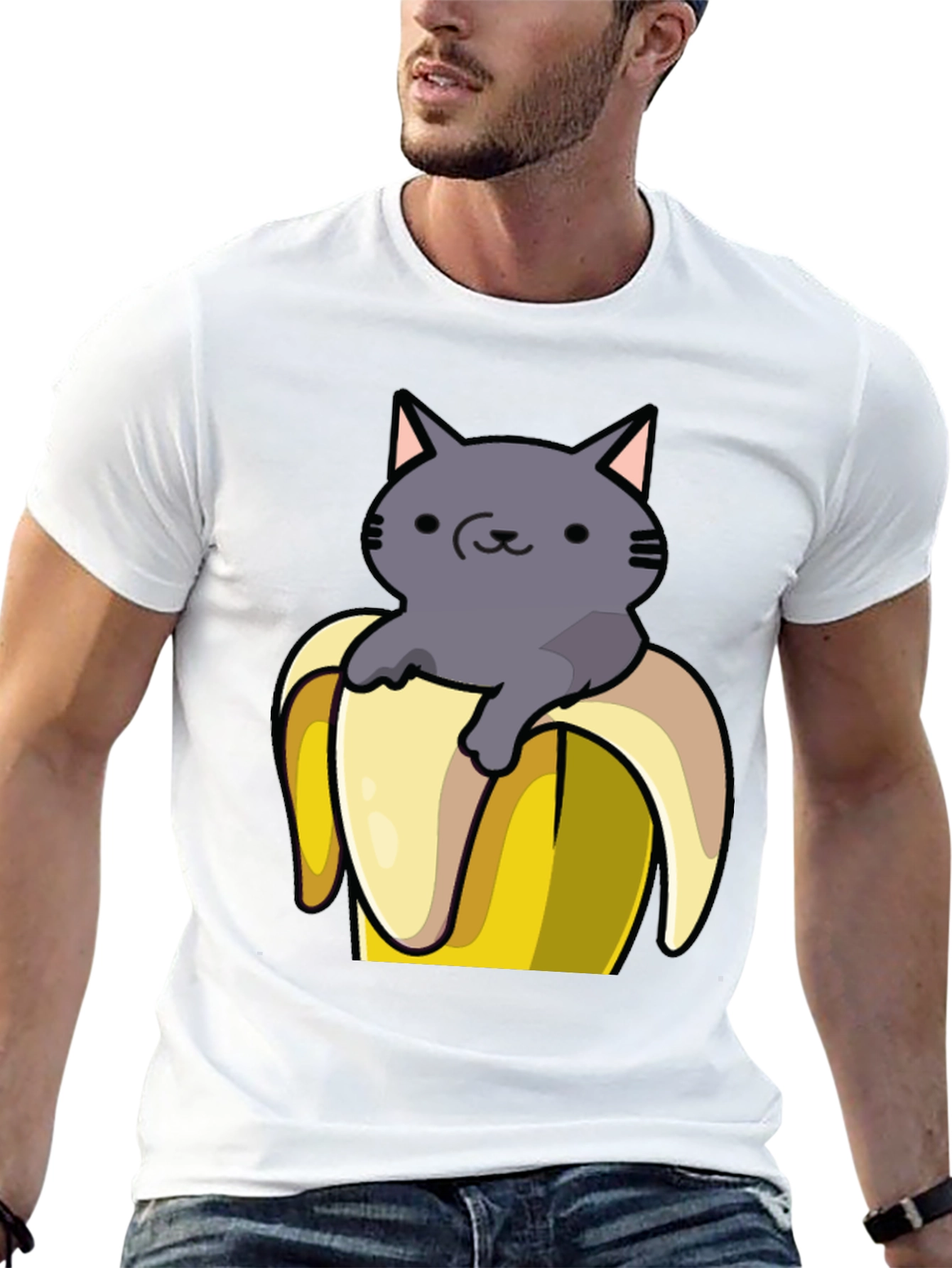 Black Cat in Banana T-Shirt - Funny Graphic Tee view 13
