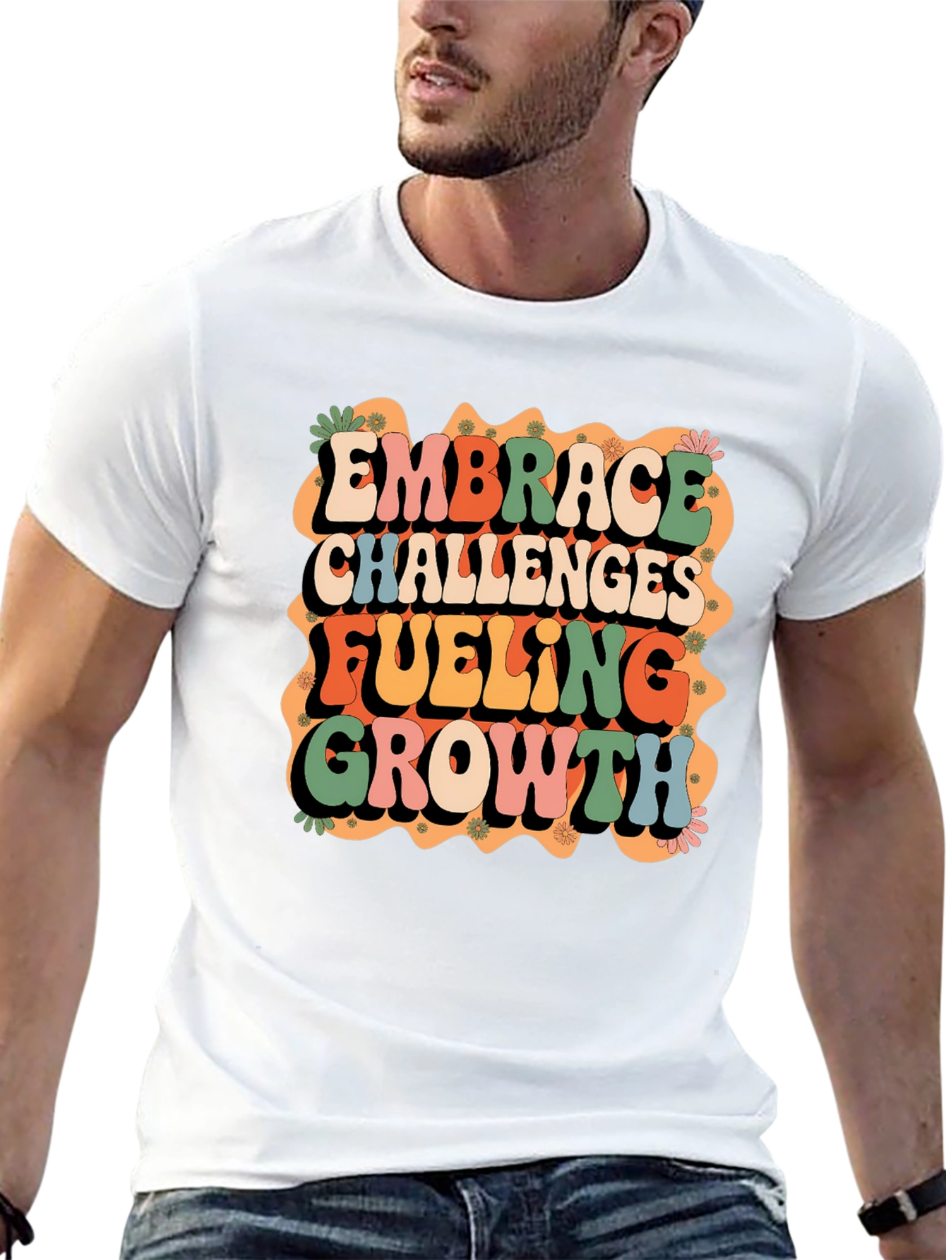 Black Retro Embrace Challenges Graphic Tee view 13