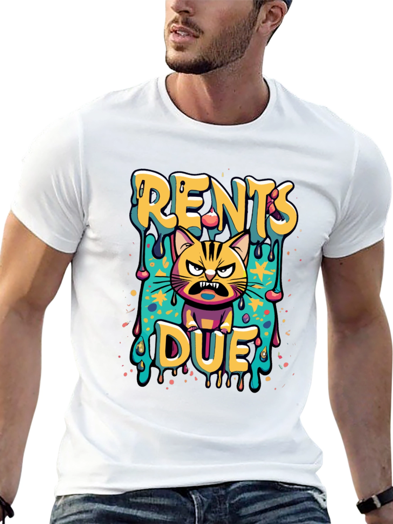 Black Rents Due Angry Cat Graphic Black T-Shirt view 13