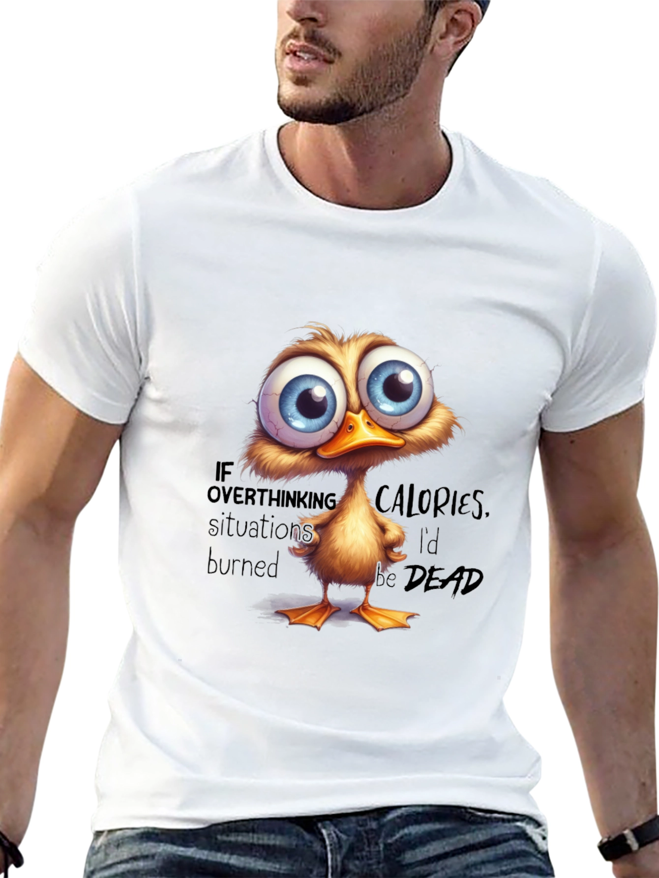 Black Funny Duck T-Shirt: If Overthinking Burned Calories view 13