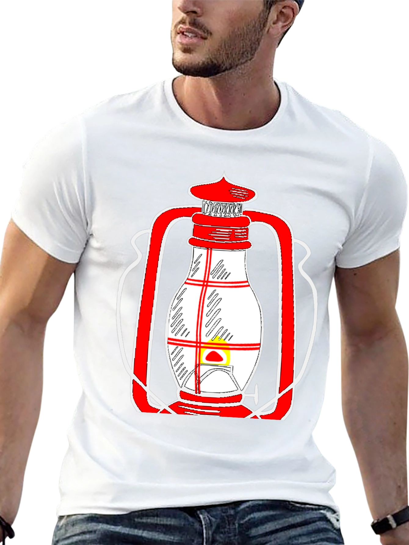 Black Lantern Graphic Tee - Unique Red and White Design view 13