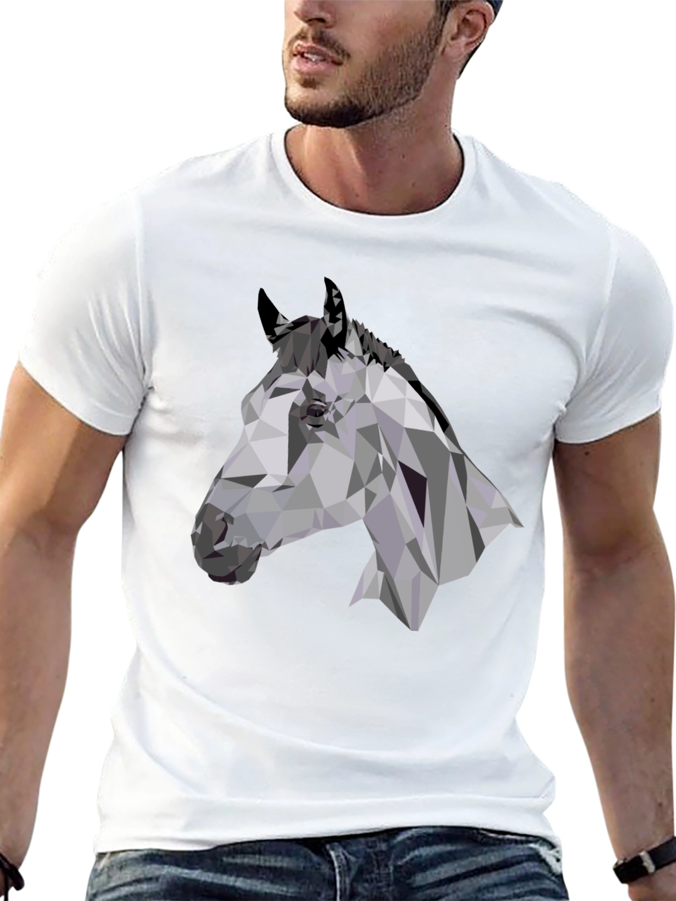 Black Geometric Horse Head Black T-Shirt view 13