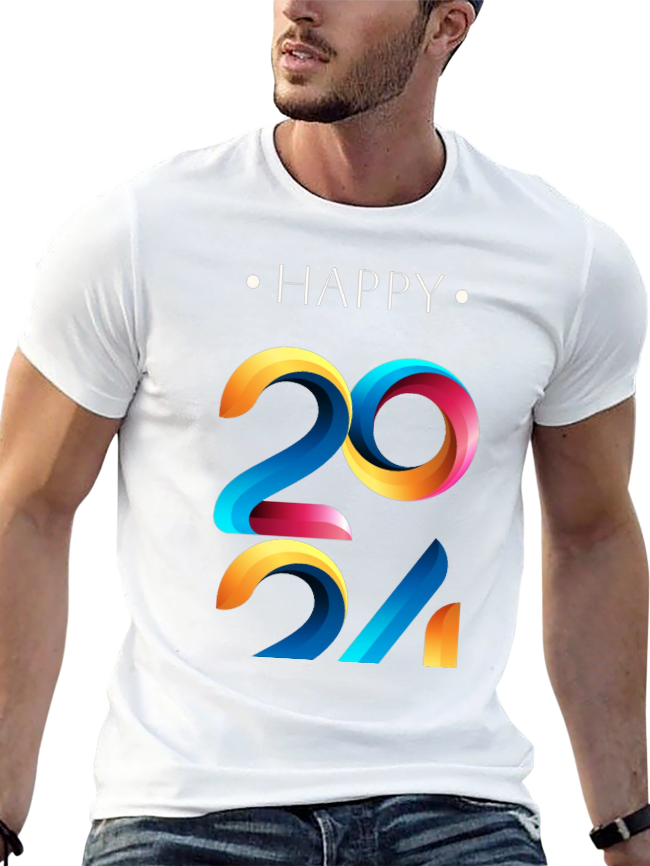 Black Happy 2024 Graphic Print Black T-Shirt view 13