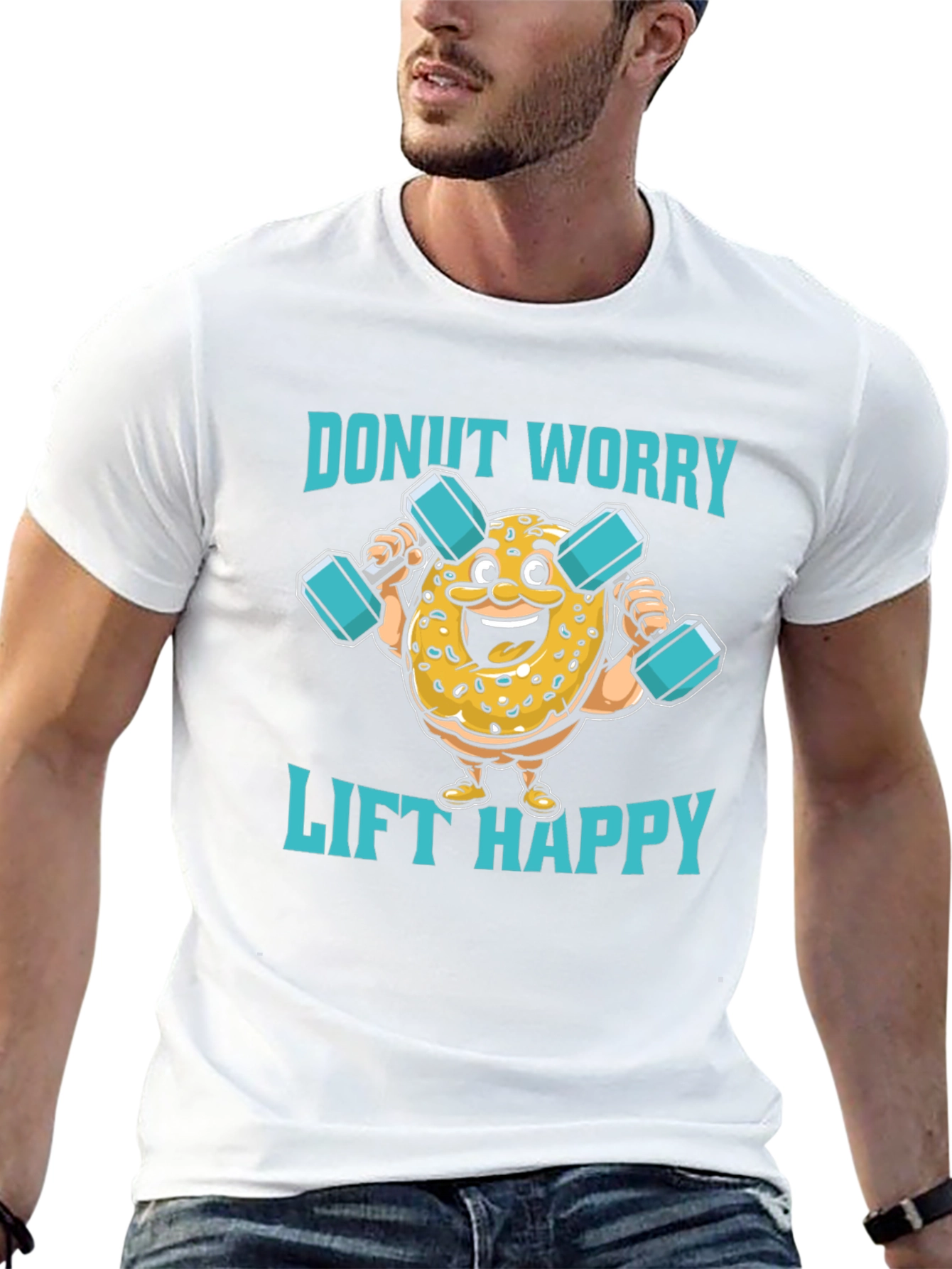 Black Donut Worry Lift Happy Black Graphic T-Shirt view 13