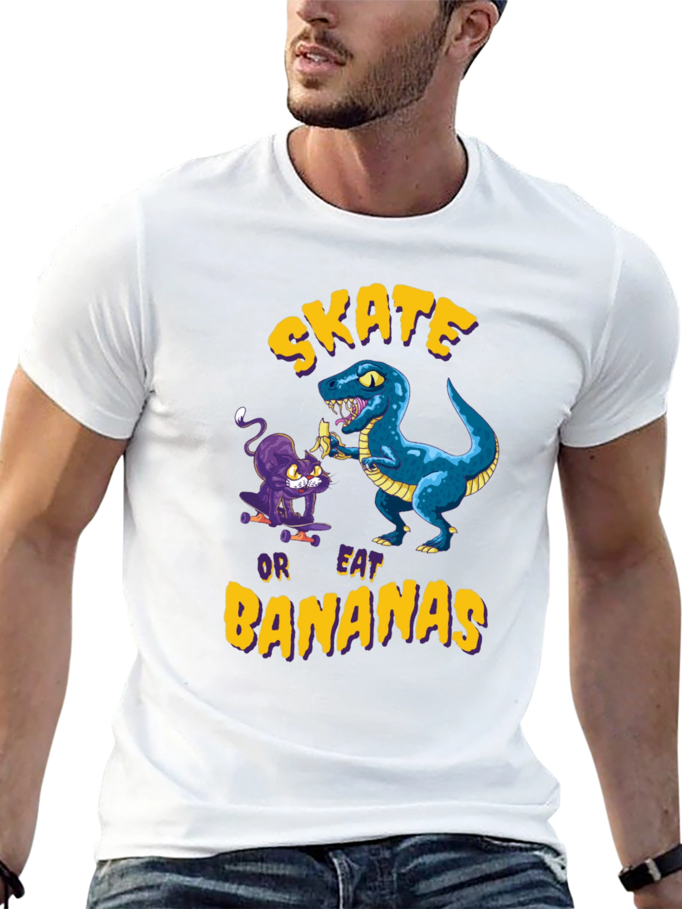 Black Skate or Eat Bananas Graphic Tee - Quirky Novelty T-Shirt view 13