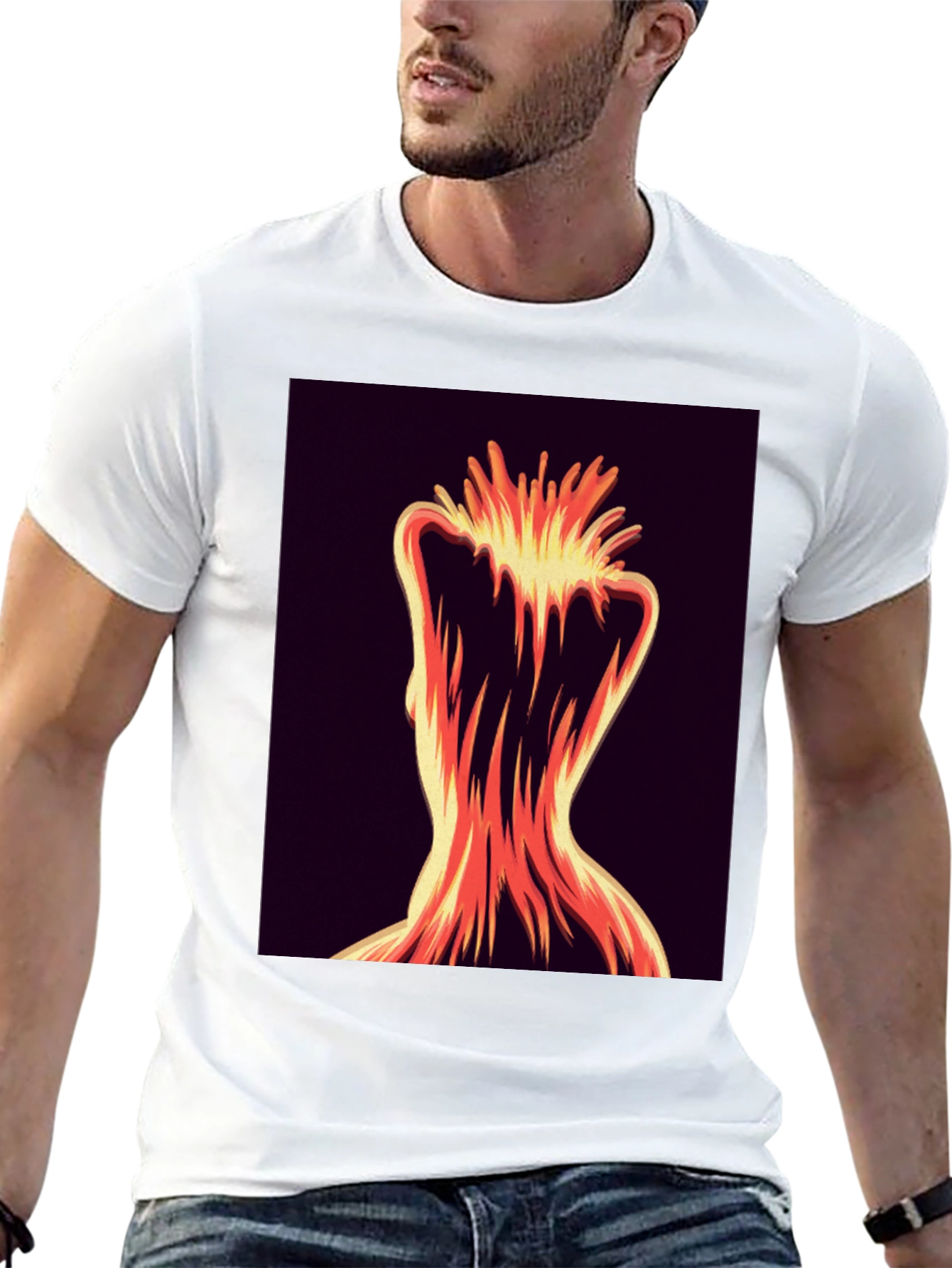 Black Abstract Fiery Figure Tee - Bold Graphic Print view 13